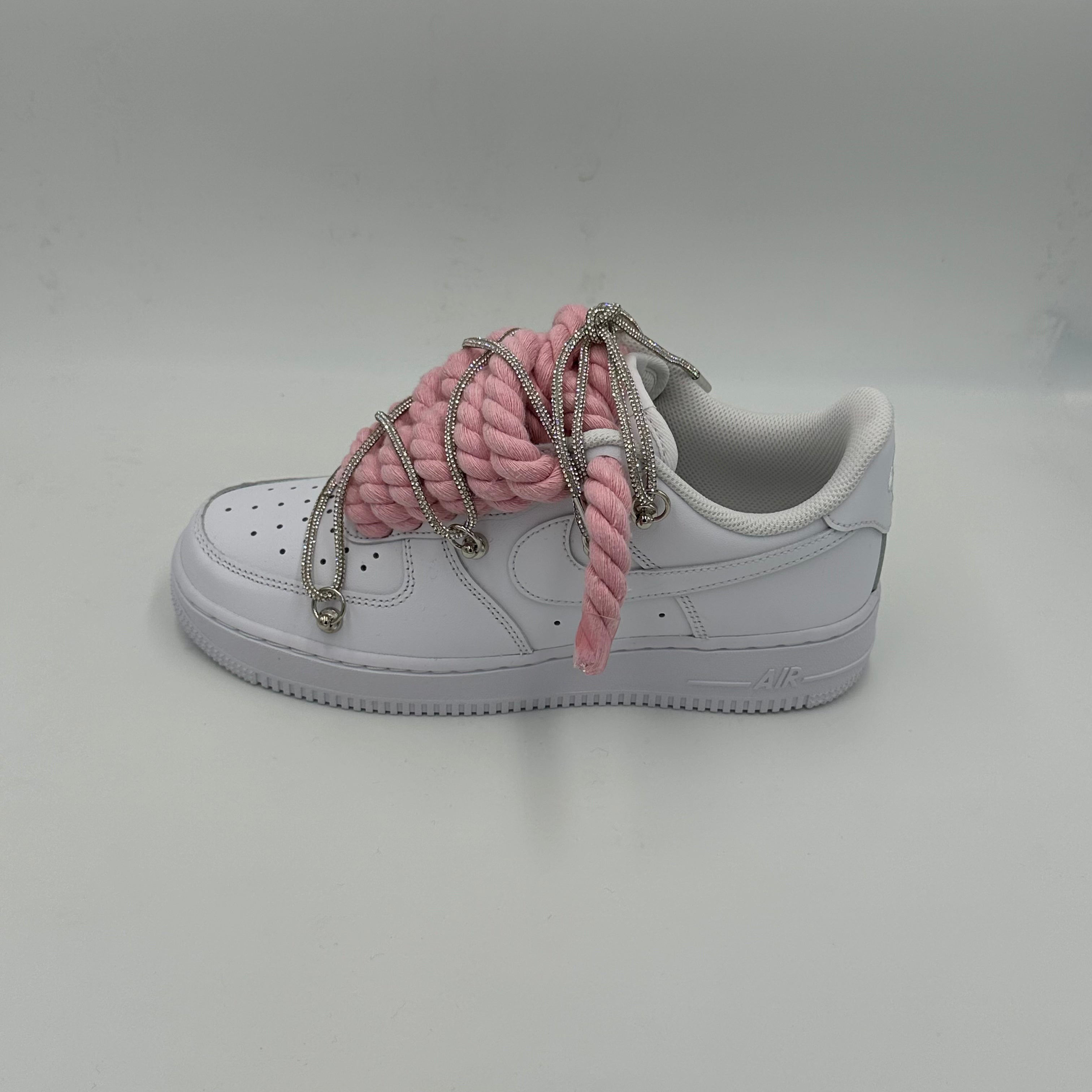Nike Air Force 1 “Rope Laces Pink” Triple Swarovski Silver - EV8 Style