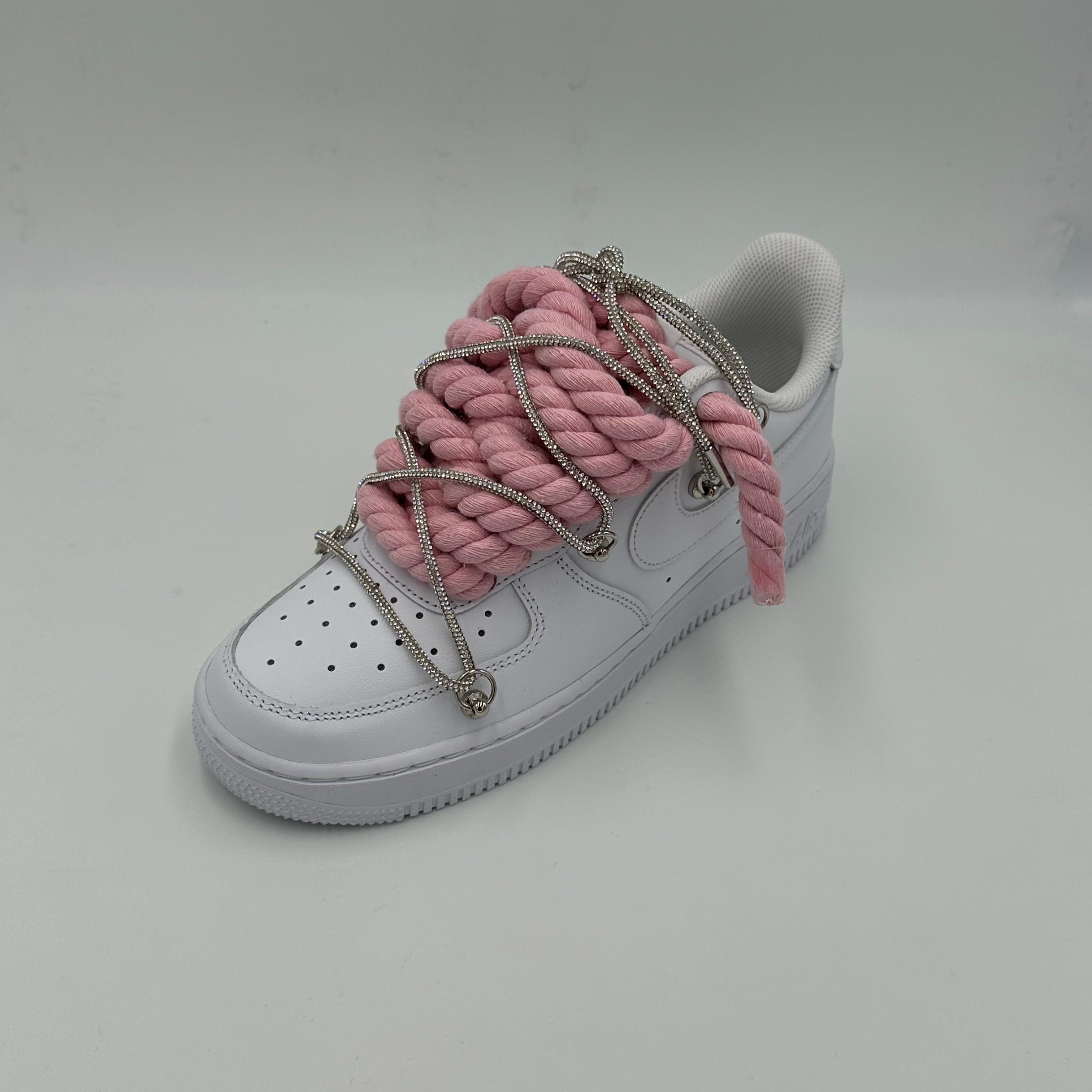 Nike Air Force 1 “Rope Laces Pink” Triple Swarovski Silver - EV8 Style