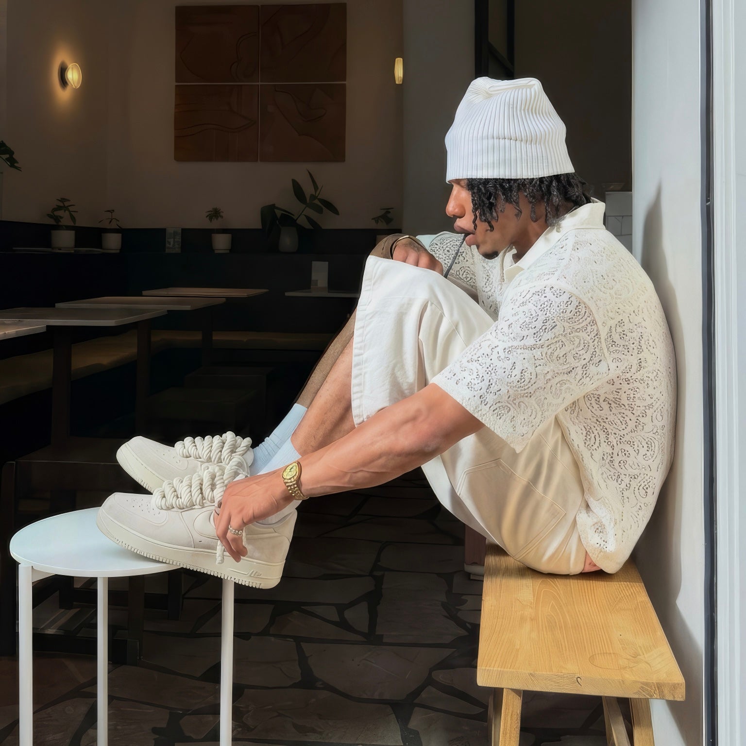 Nike Air Force 1 Bone Suede "Rope Laces" V1