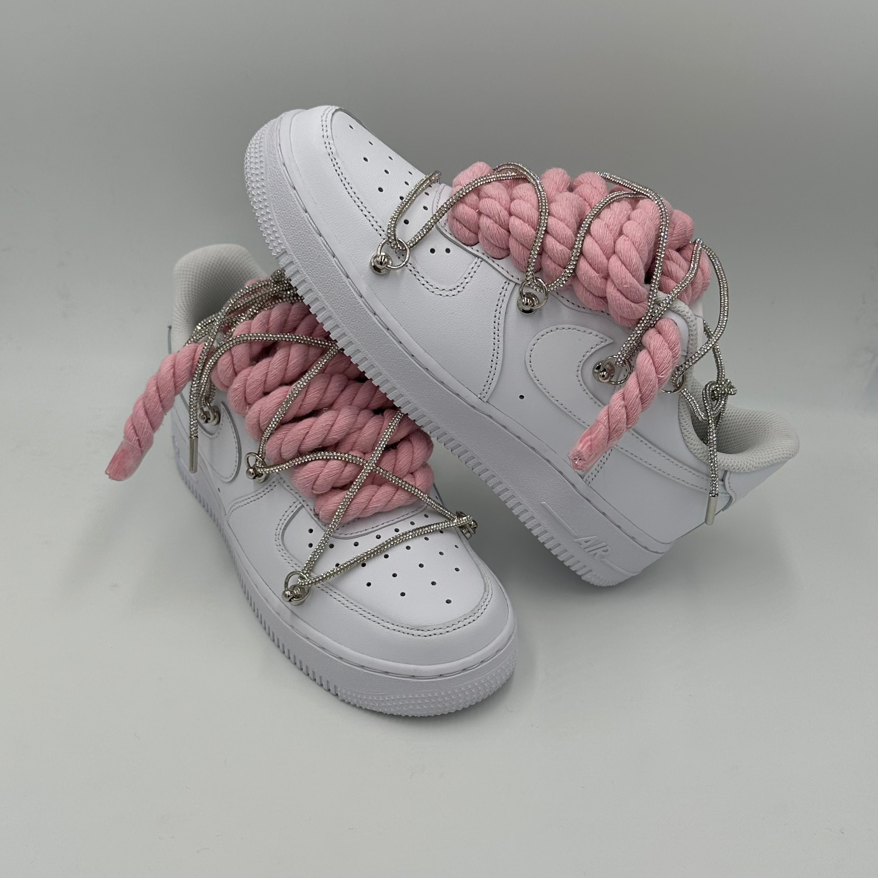 Nike Air Force 1 “Rope Laces Pink” Triple Swarovski Silver - EV8 Style