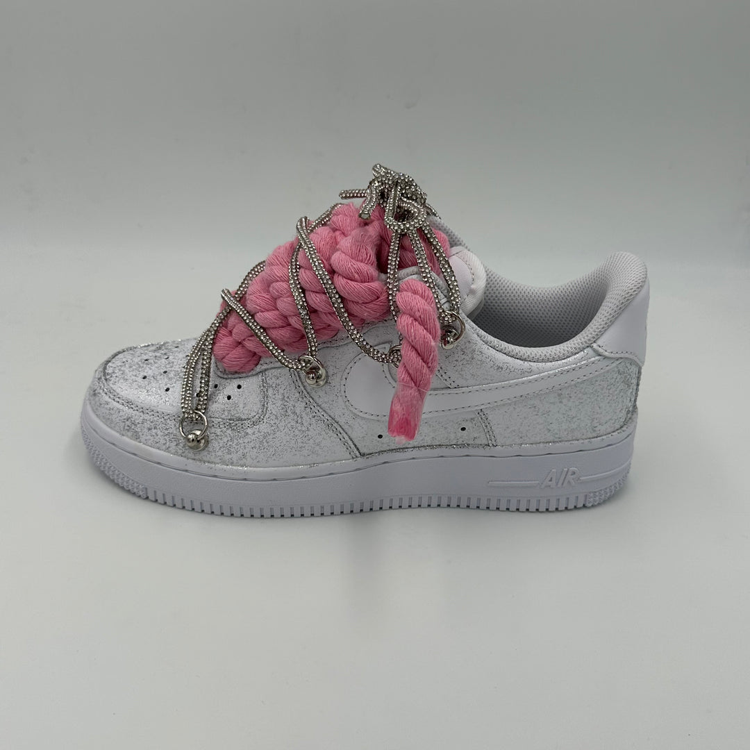 Nike Air Force 1 Glitter “Rope Laces Pink” Triple Swarovski Silver