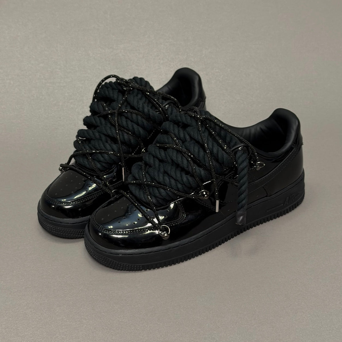 Nike Air Force 1 Triple Swarovski Patent Black "Rope Laces" V1