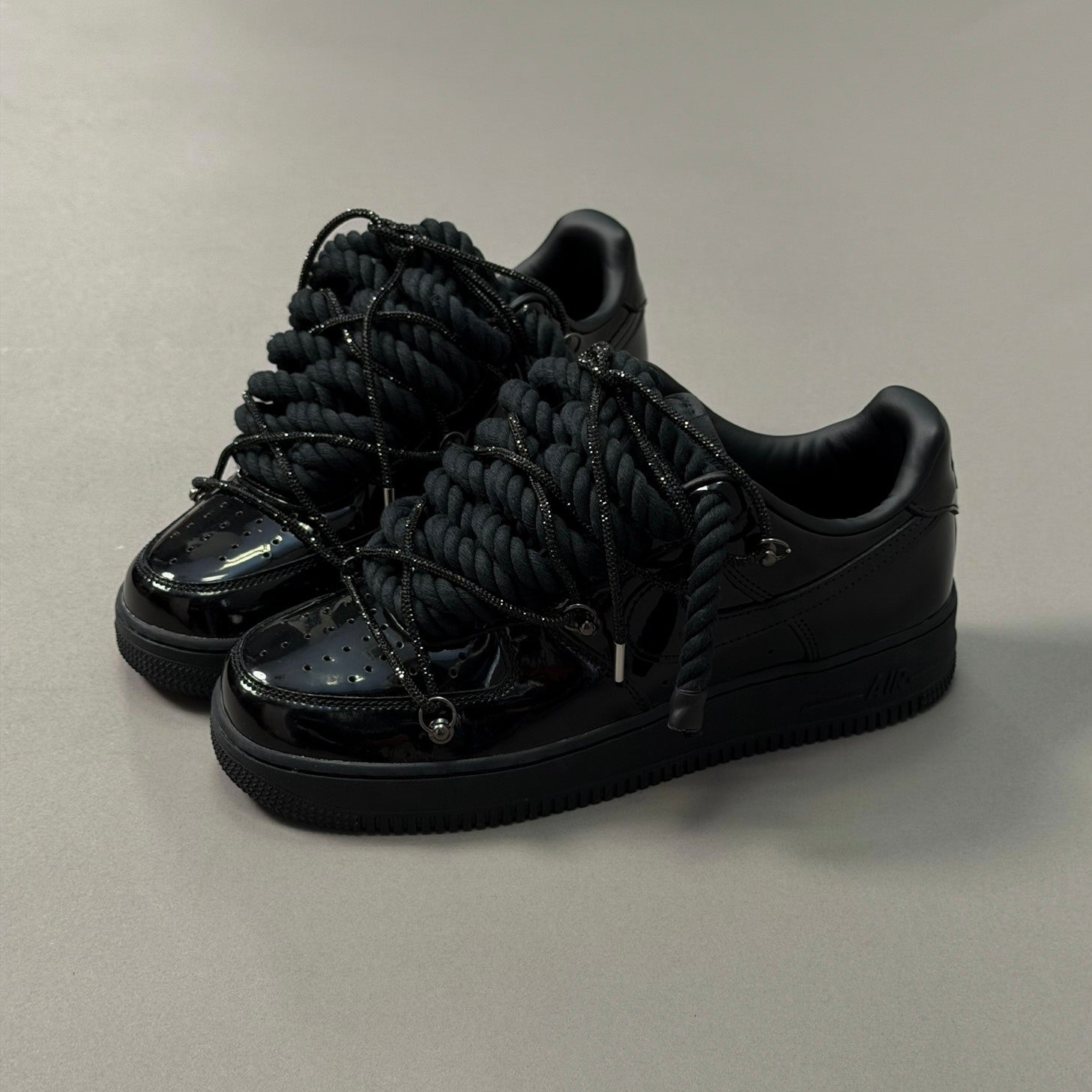 Nike Air Force 1 Triple Swarovski Patent Black "Rope Laces" V1