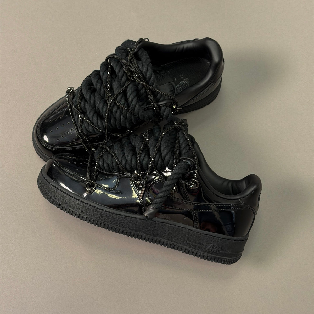 Nike Air Force 1 Triple Swarovski Patent Black "Rope Laces" V1