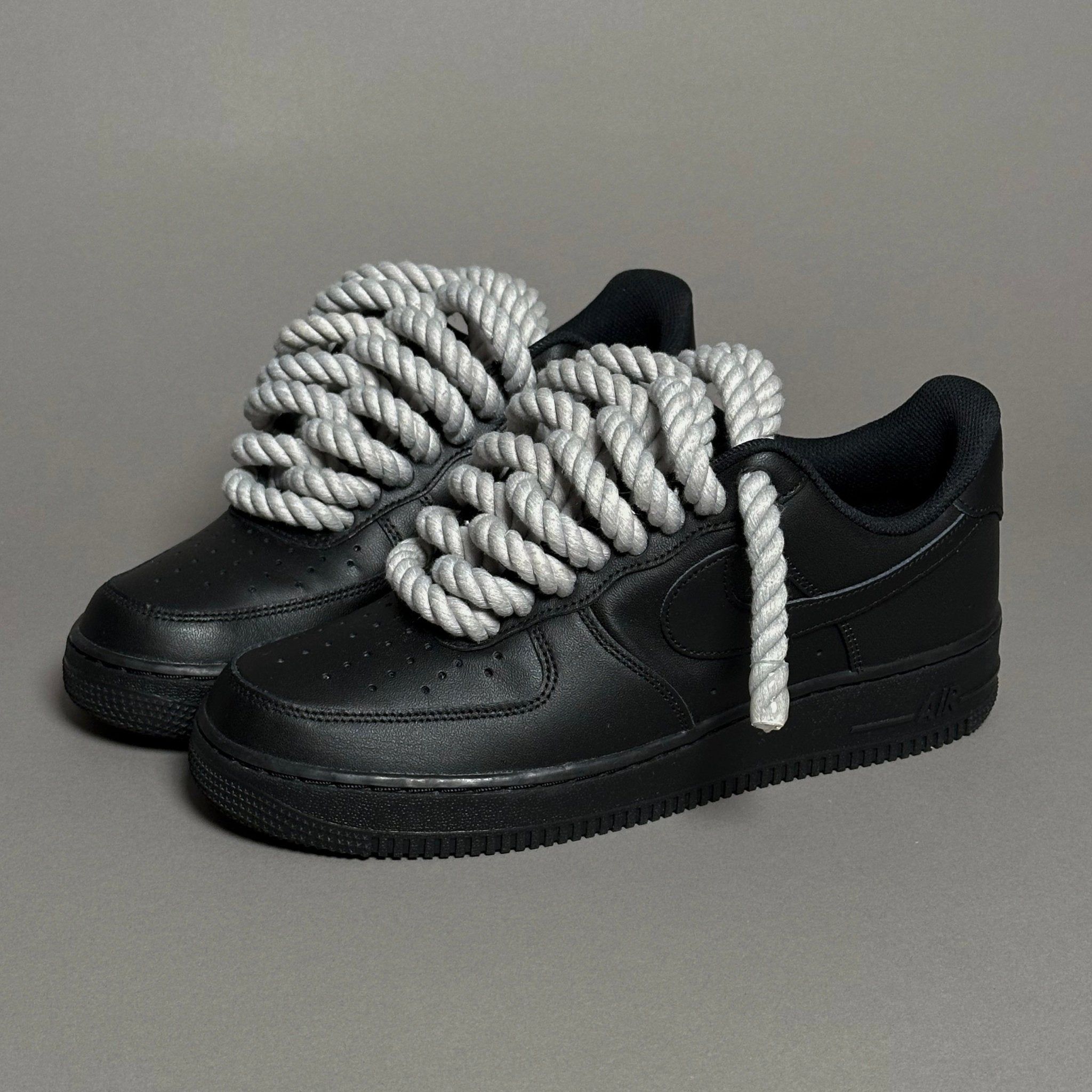 Nike Air Force 1 Black “Rope Laces Grey Tint” V1 - EV8 Style