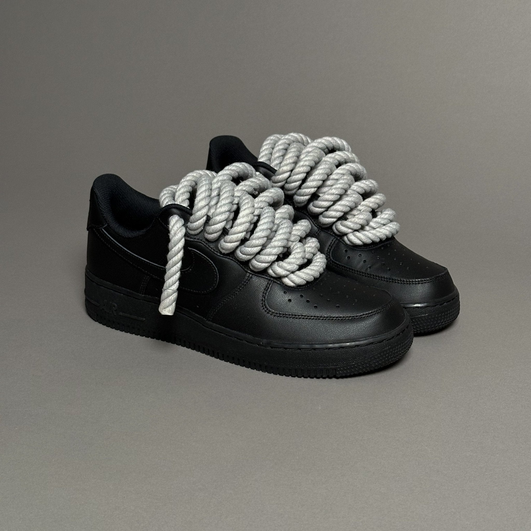 Nike Air Force 1 Black “Rope Laces Grey Tint” V1 - EV8 Style