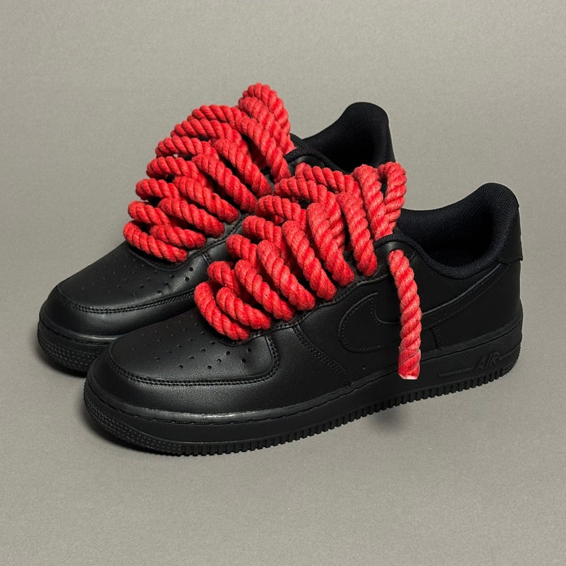 Nike Air Force 1 Black “Rope Laces Red Tint” V1 - EV8 Style