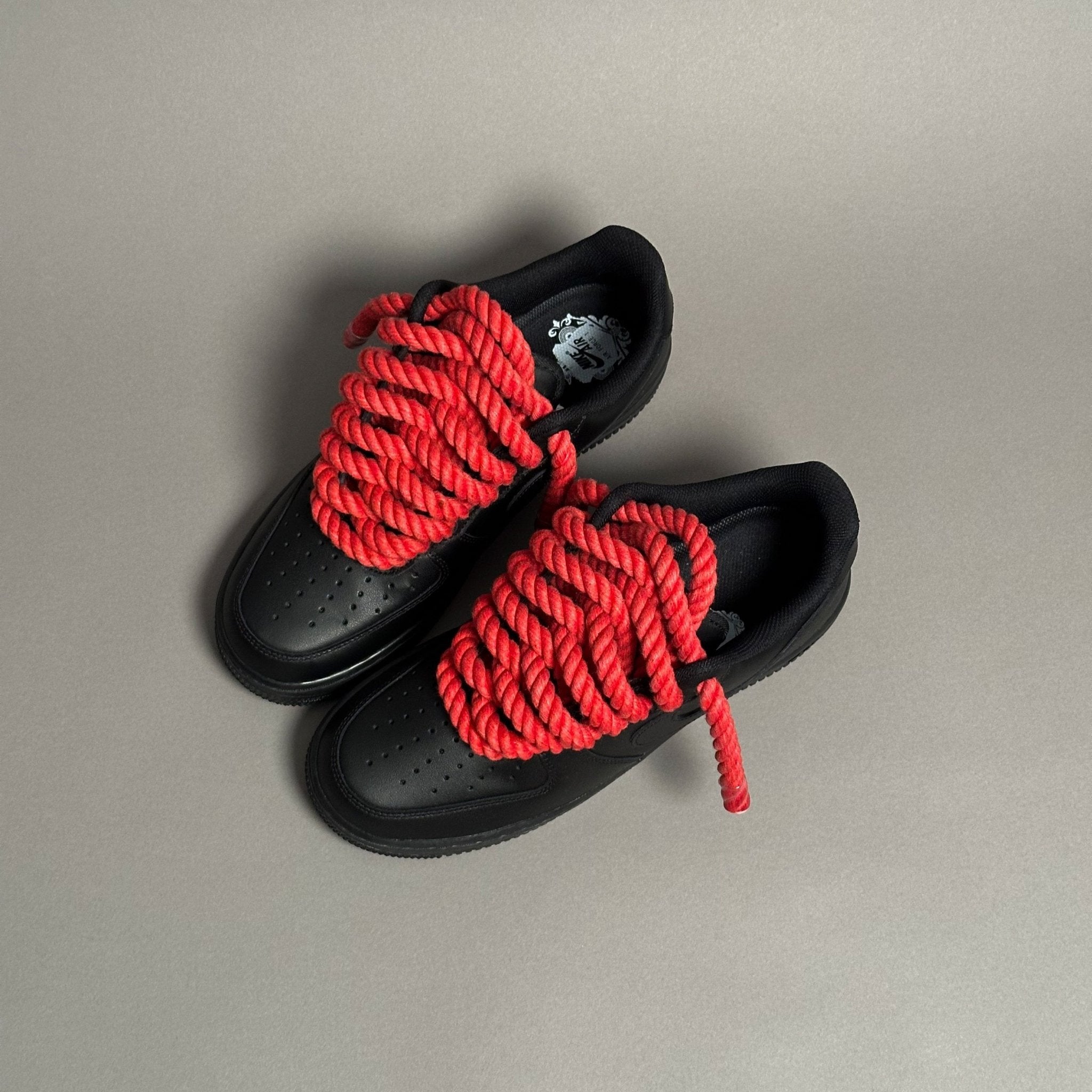 Nike Air Force 1 Black “Rope Laces Red Tint” V1 - EV8 Style