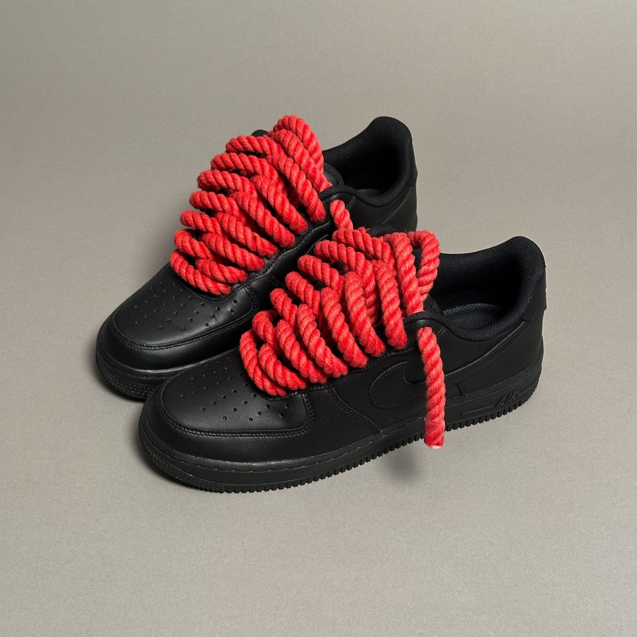 Nike Air Force 1 Black “Rope Laces Red Tint” V1 - EV8 Style