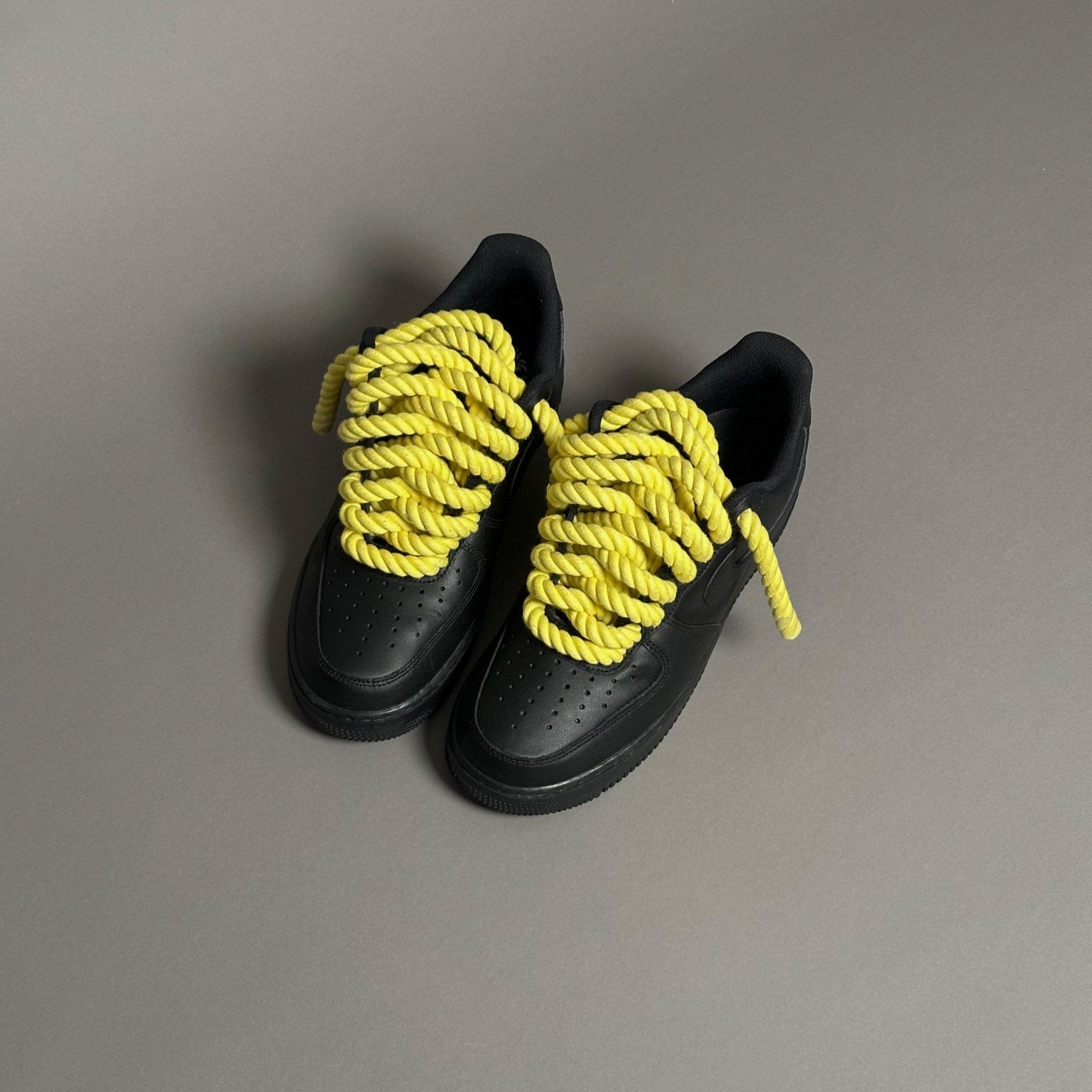 Nike Air Force 1 Black “Rope Laces Yellow Tint” V1 - EV8 Style