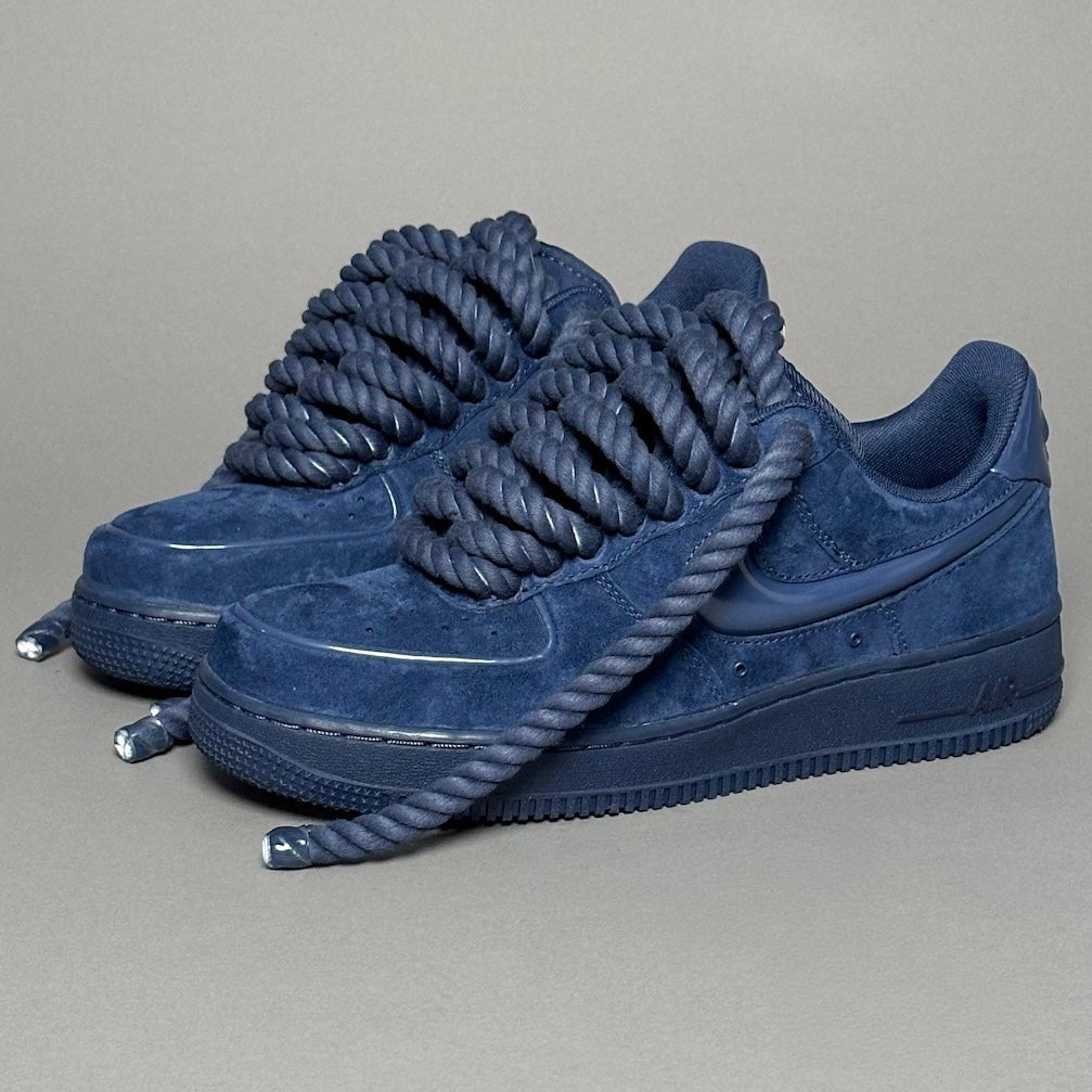 Nike Air Force 1 Blue Suede "Rope Laces" V2 - EV8 Style