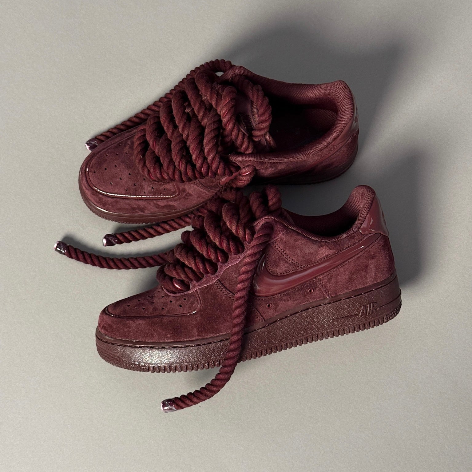 Nike Air Force 1 Bordeaux Suede "Rope Laces" V2 - EV8 Style