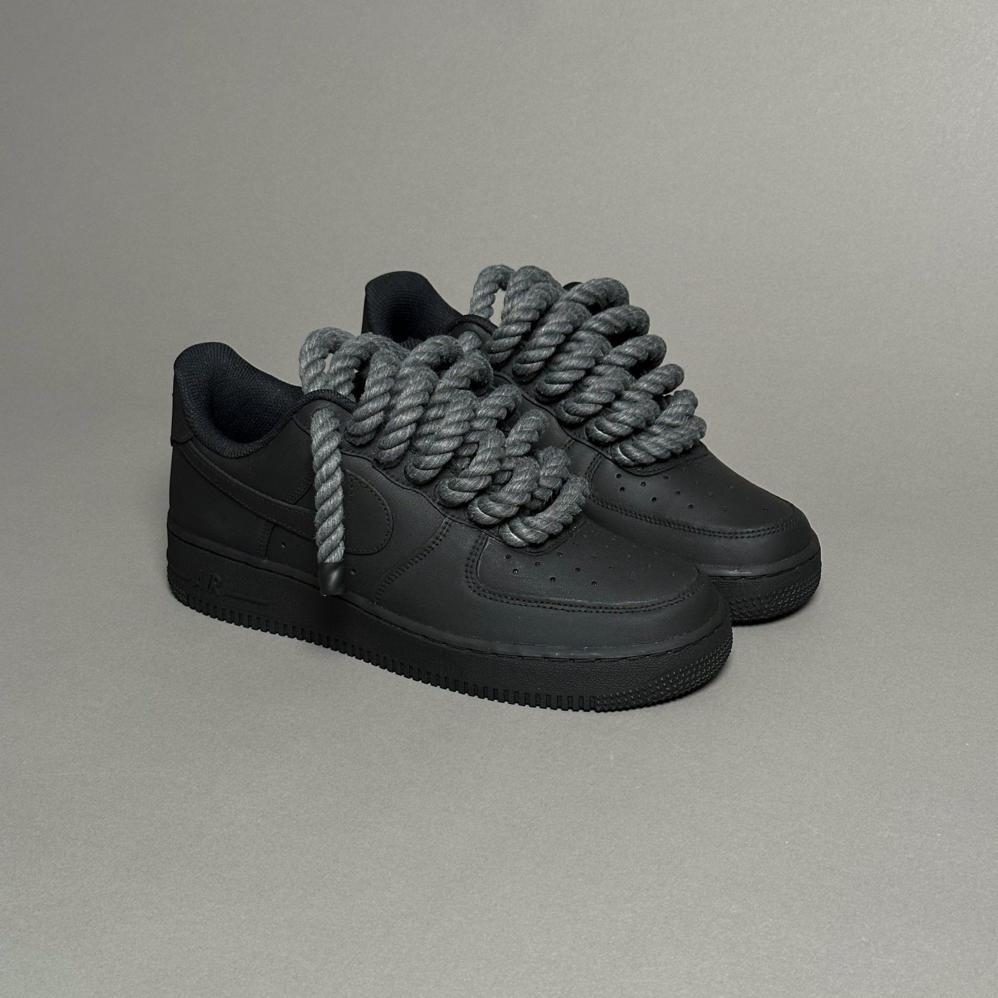 Nike Air Force 1 Matte Black “Rope Laces Antracite” - EV8 Style