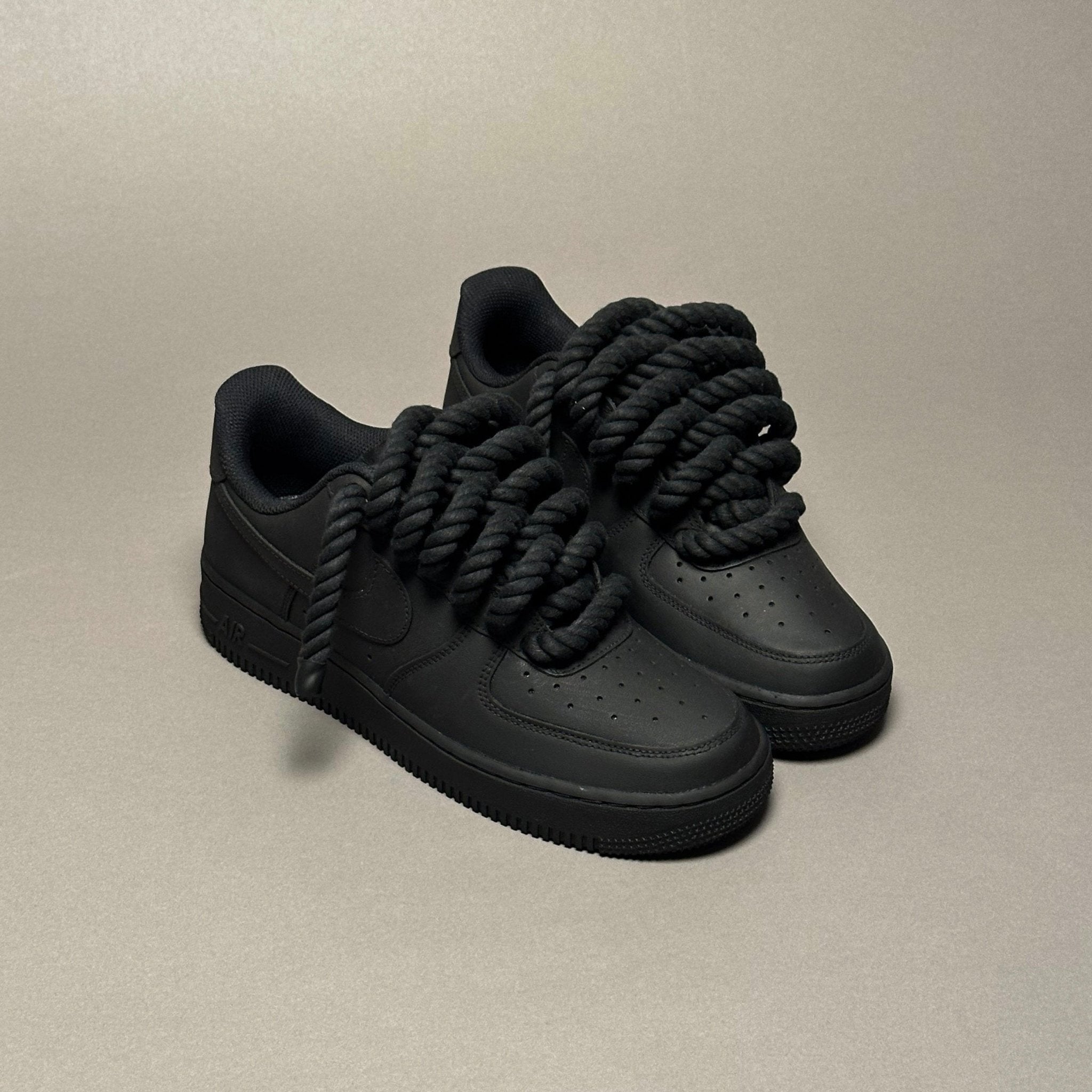 Nike Air Force 1 Matte Black “Rope Laces Black” V1 - EV8 Style