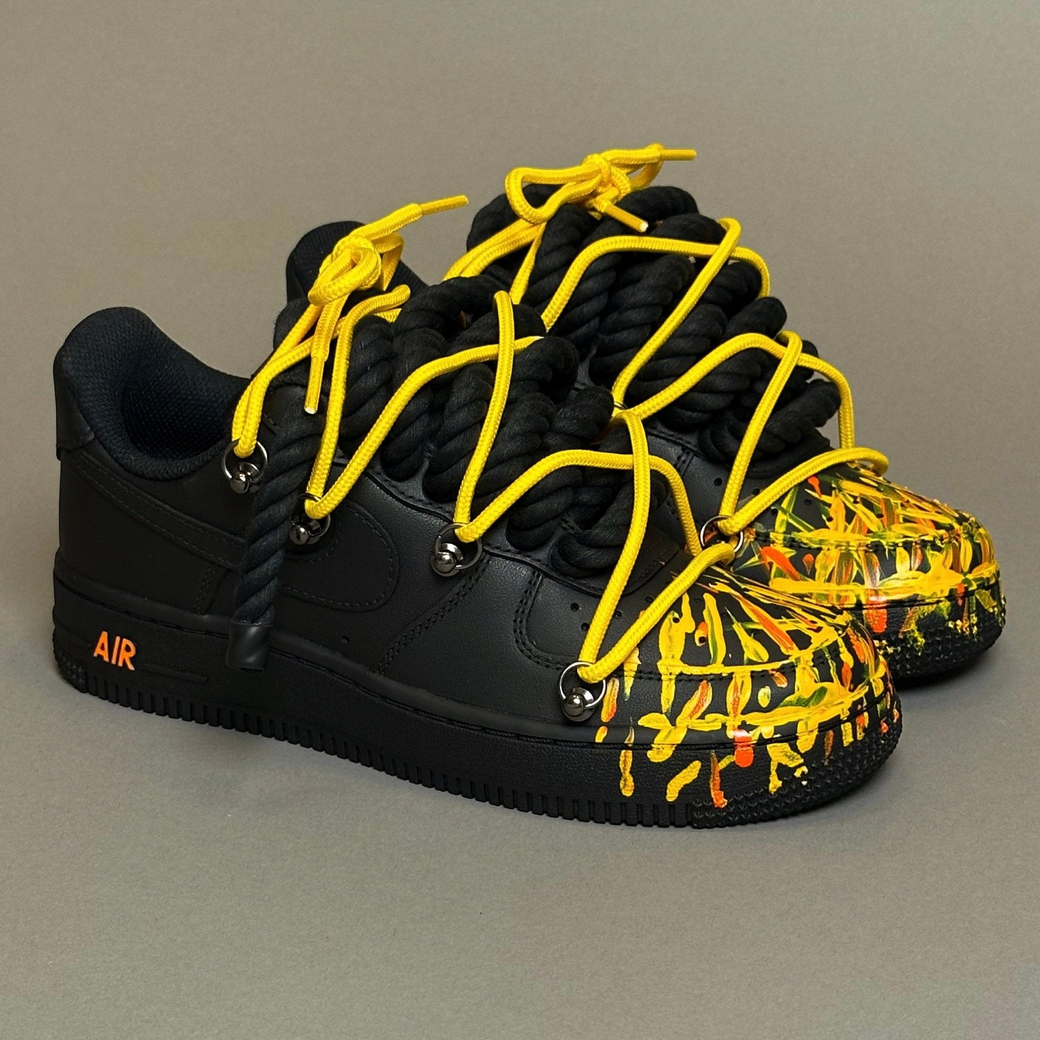 Nike Air Force 1 Matte “Rope Laces Black” Triple Unc Gold - EV8 Style