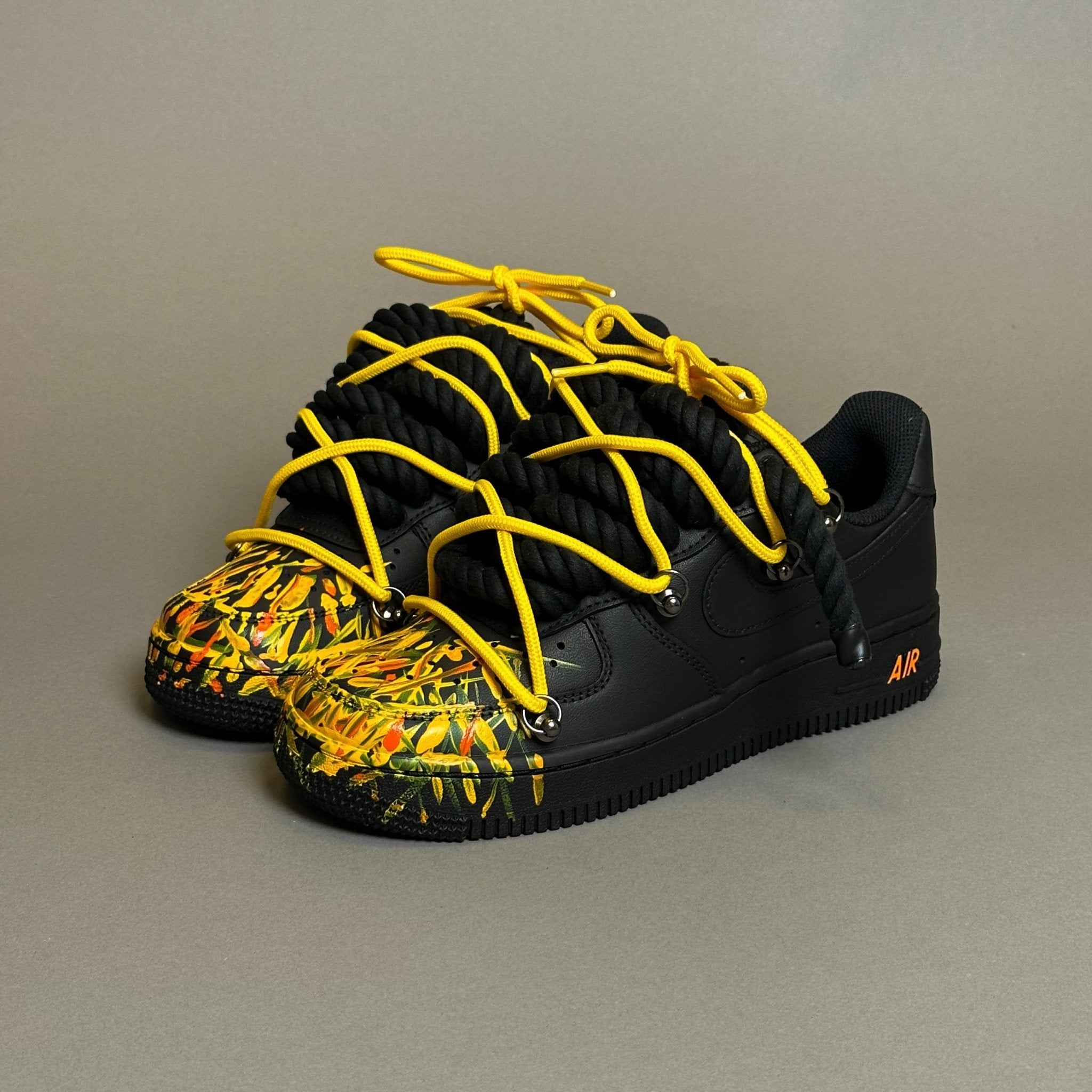 Nike Air Force 1 Matte “Rope Laces Black” Triple Unc Gold - EV8 Style