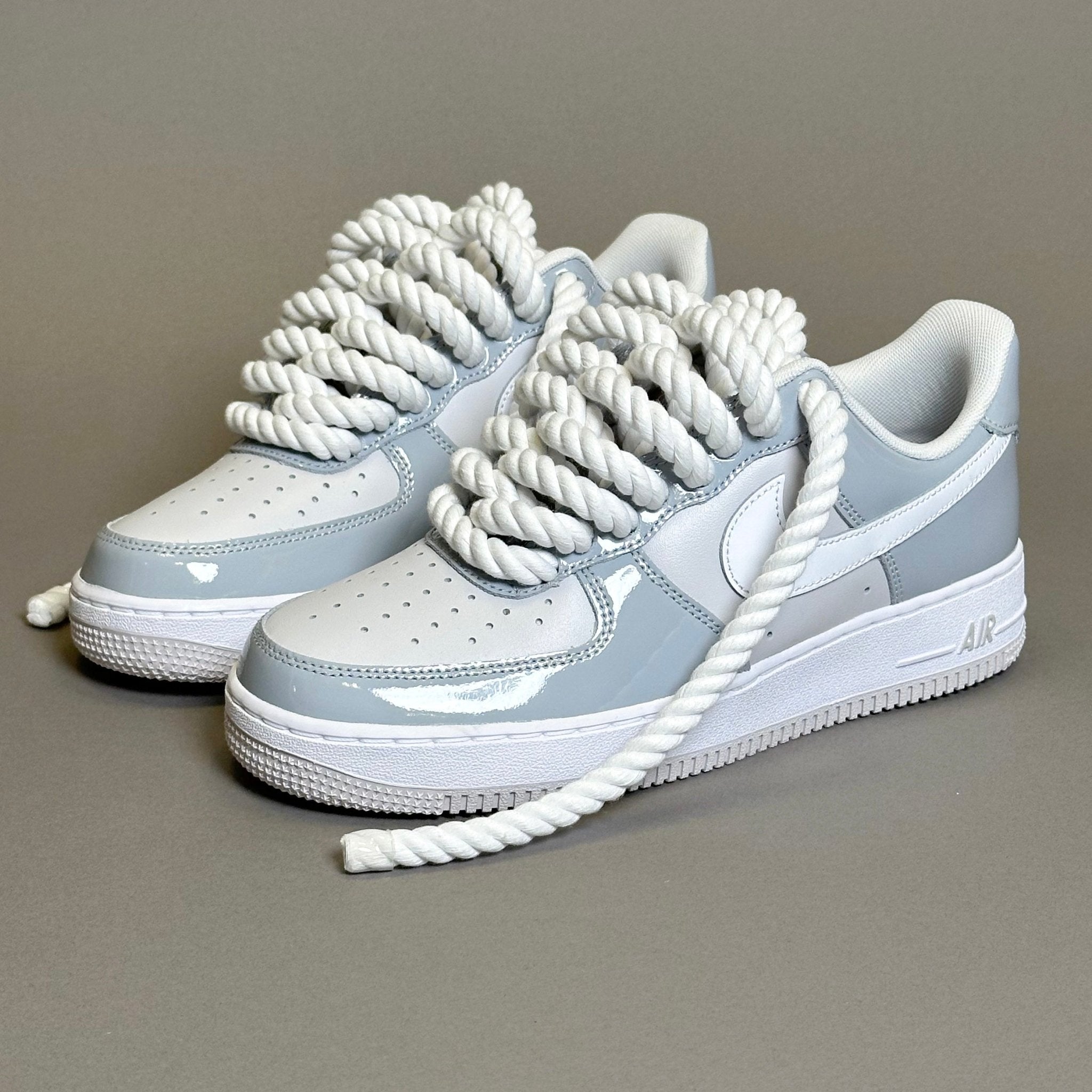 Nike Air Force 1 Patent Grey Unc "Rope Laces White" V2 - EV8 Style