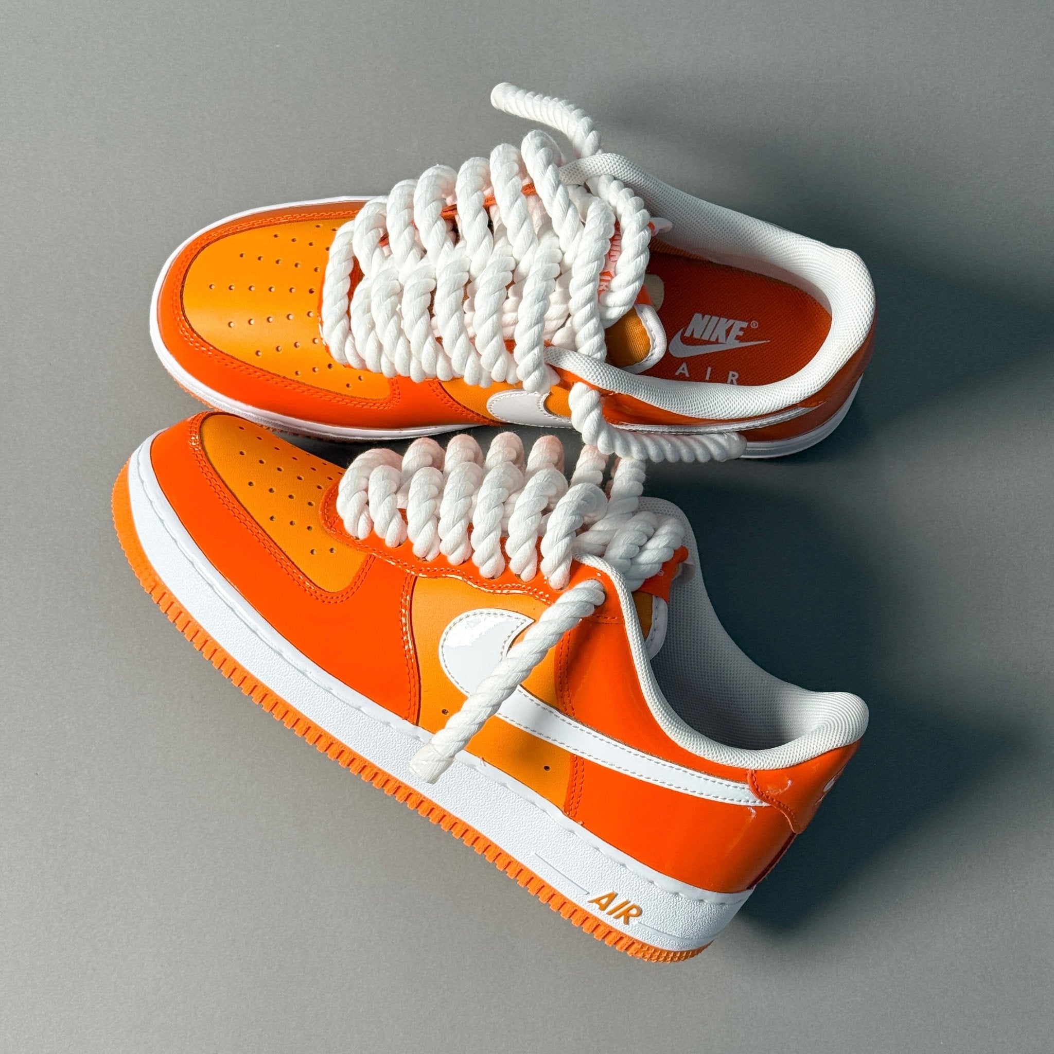 Nike Air Force 1 Patent Orange "Rope Laces" V1 - EV8 Style