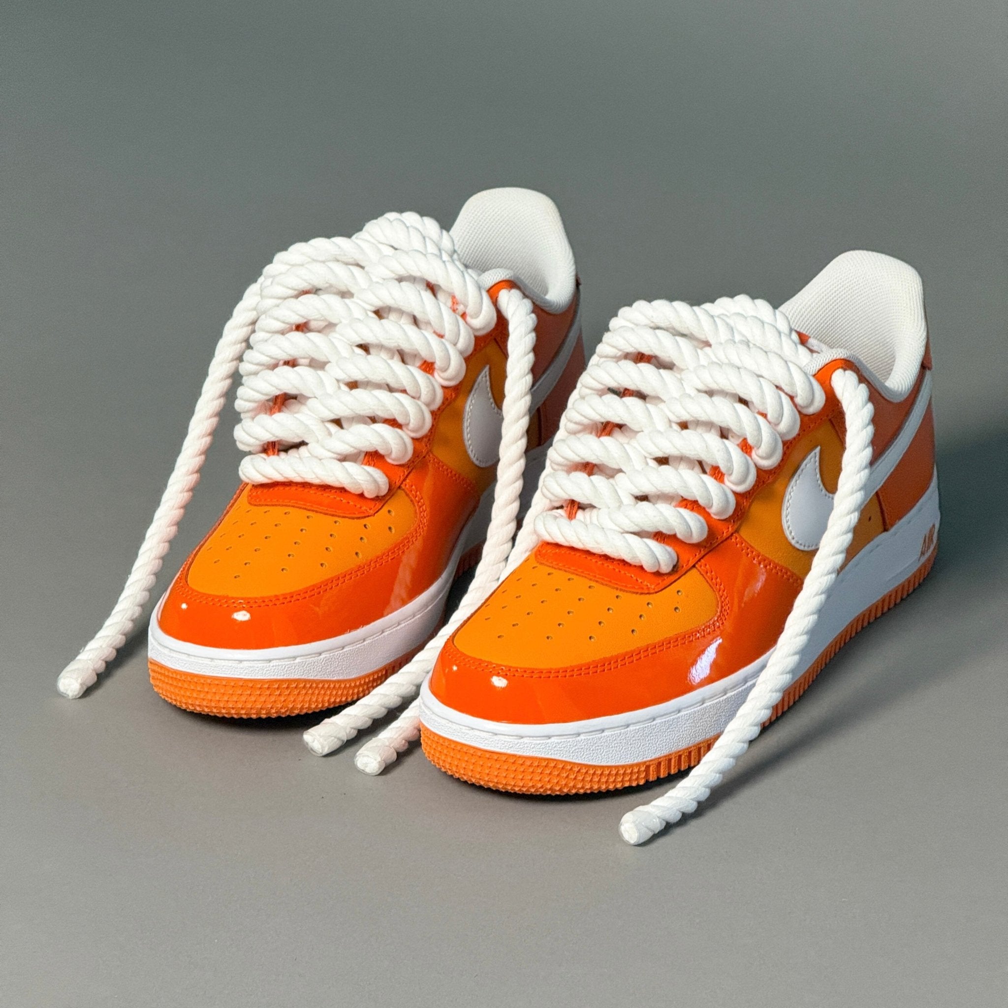 Nike Air Force 1 Patent Orange "Rope Laces" V2 - EV8 Style