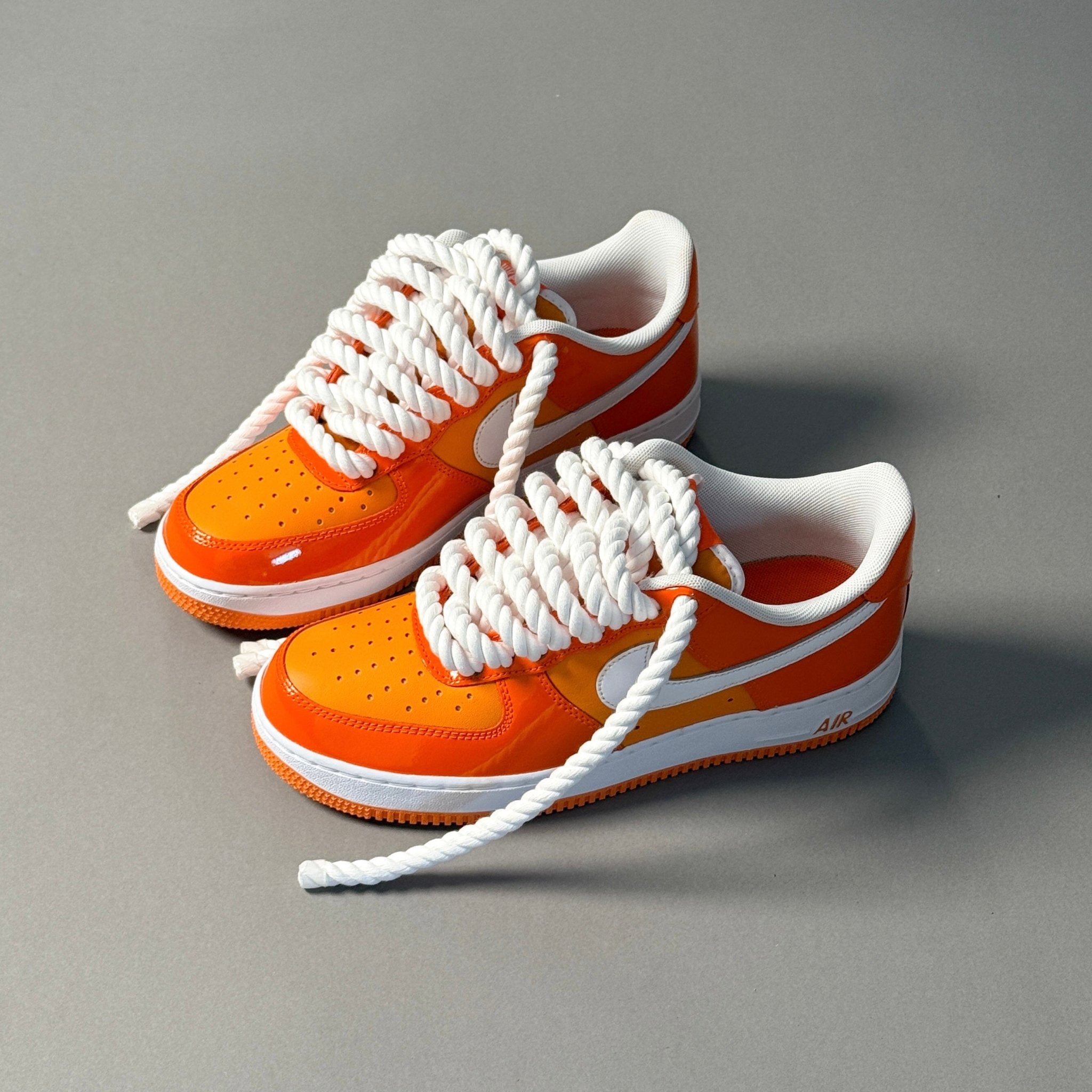 Nike Air Force 1 Patent Orange "Rope Laces" V2 - EV8 Style