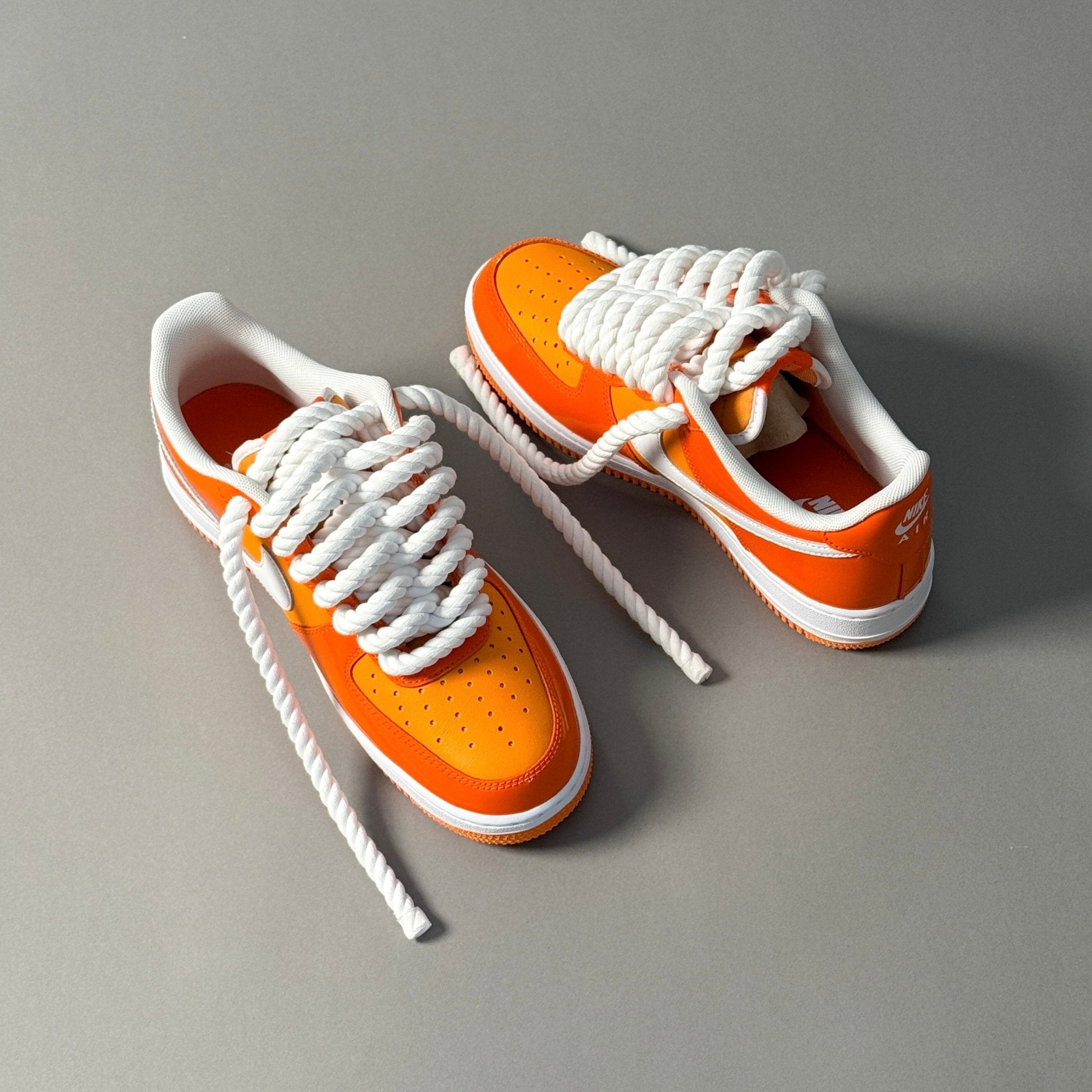 Nike Air Force 1 Patent Orange "Rope Laces" V2 - EV8 Style