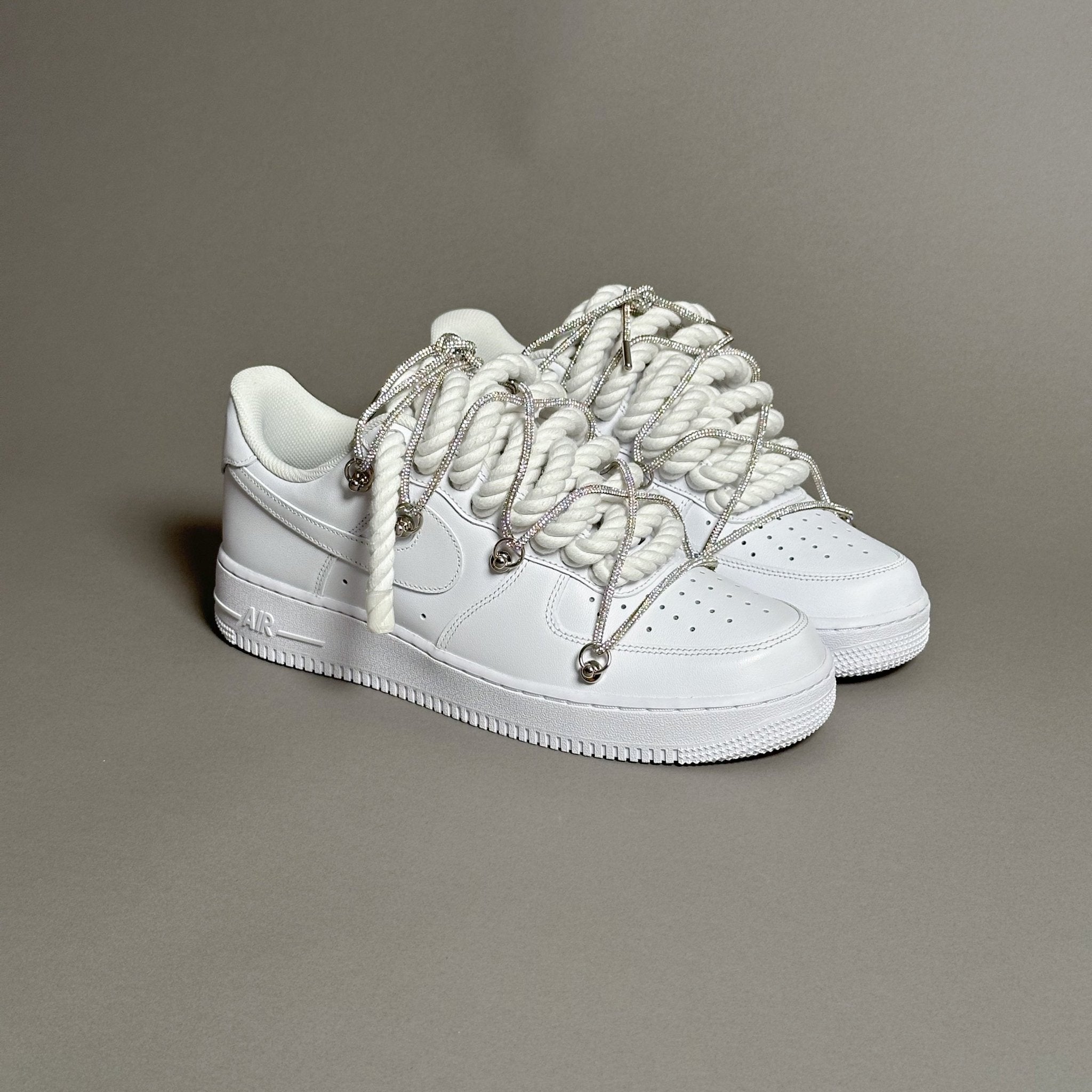 Nike Air Force 1 “Rope Laces White” Triple Swarovski Silver V1 - EV8 Style