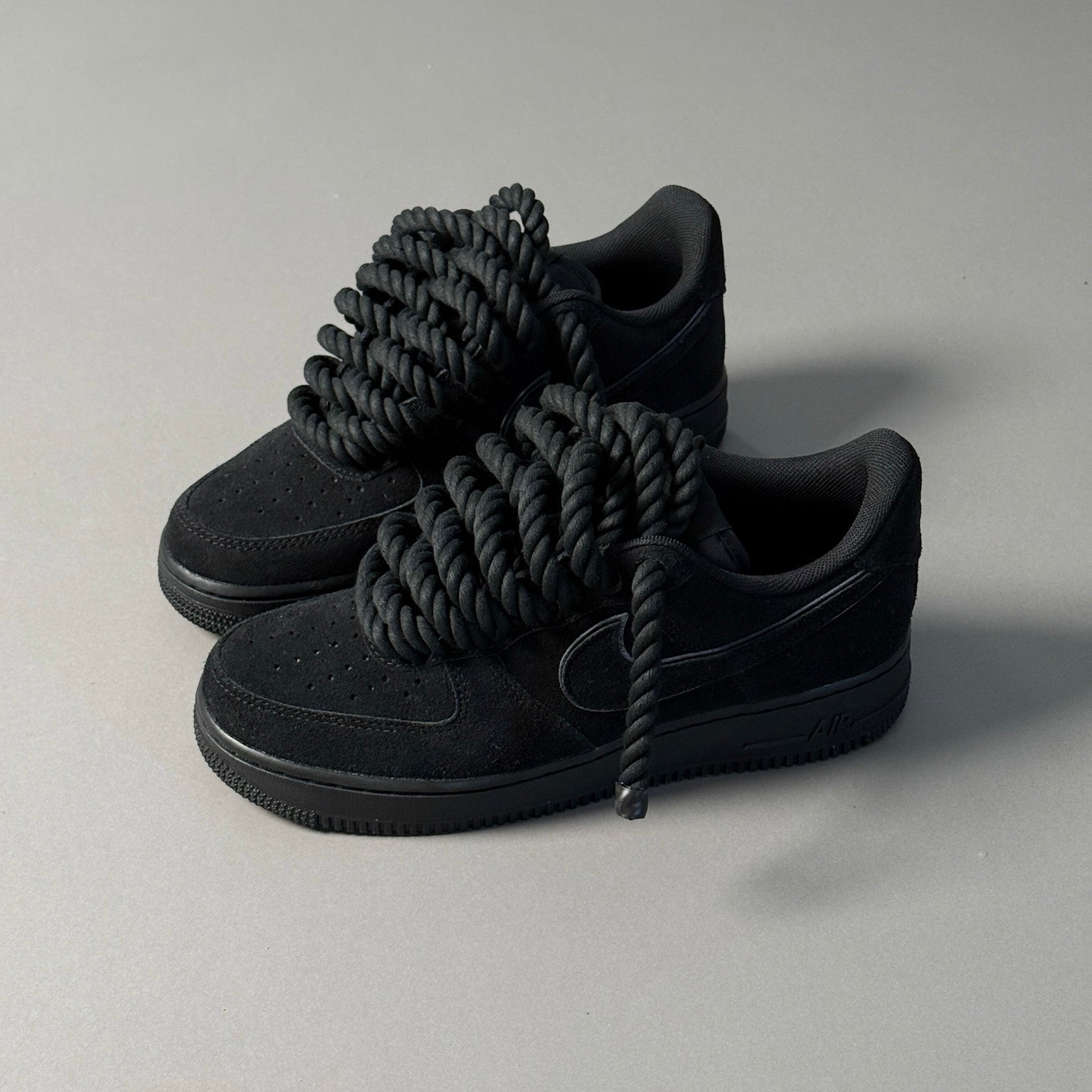 Nike Air Force 1 Suede Black "Rope Laces" V1 - EV8 Style