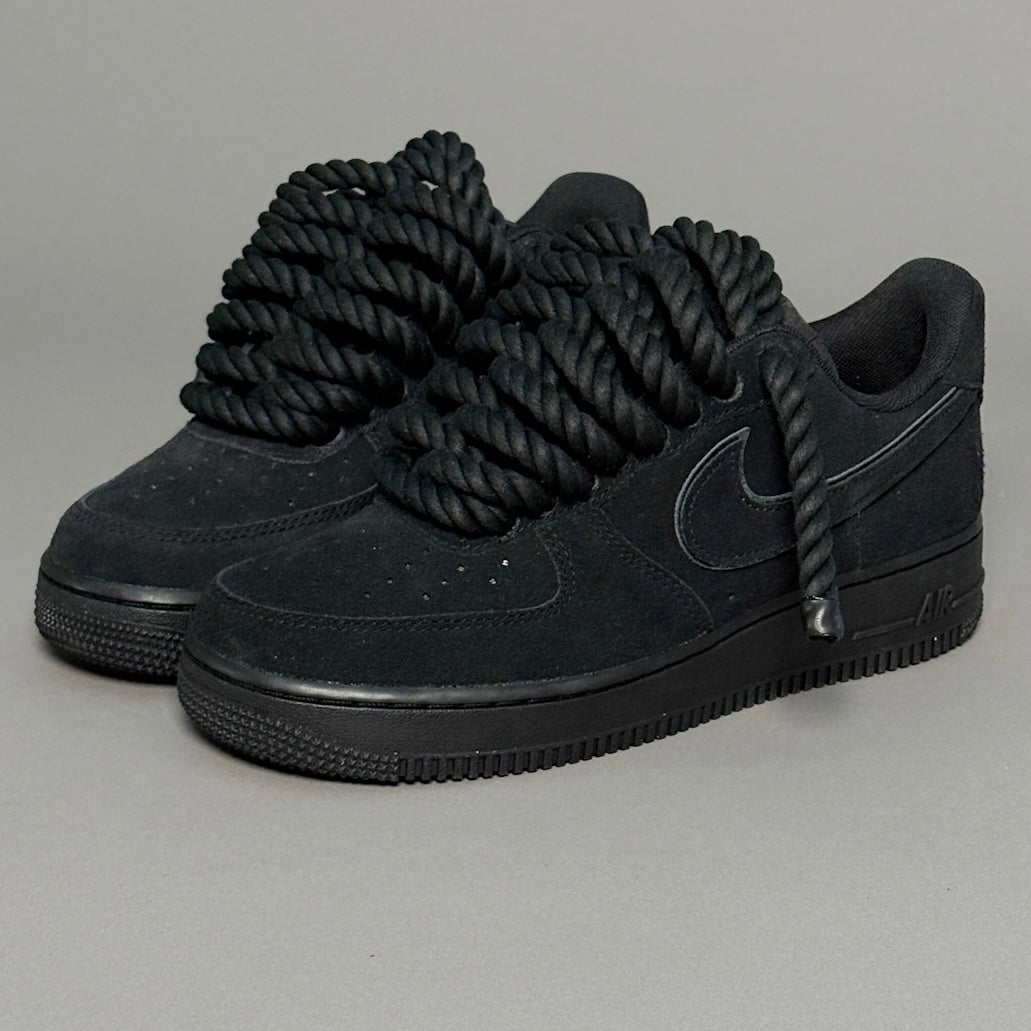 Nike Air Force 1 Suede Black "Rope Laces" V1 - EV8 Style