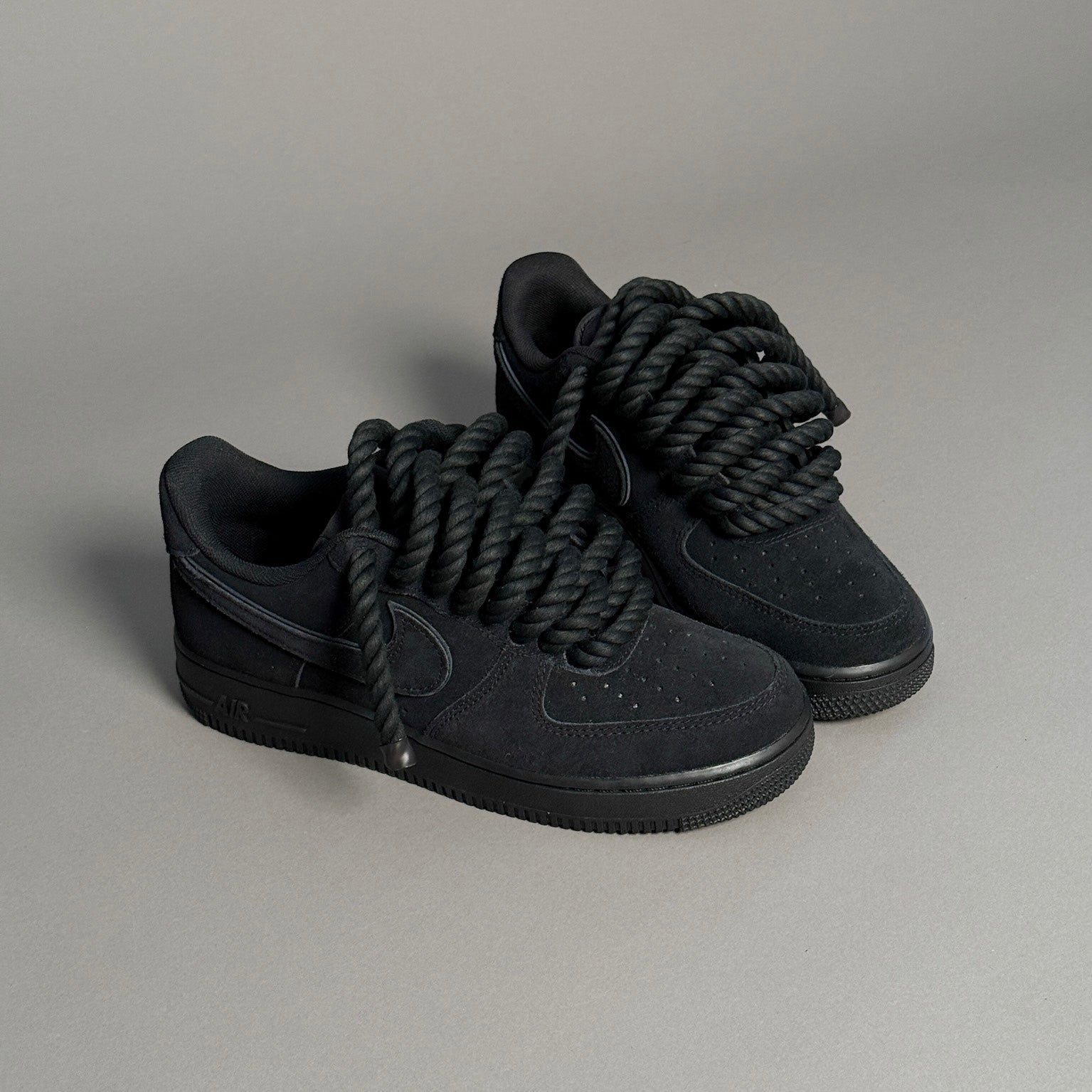Nike Air Force 1 Suede Black "Rope Laces" V2 - EV8 Style