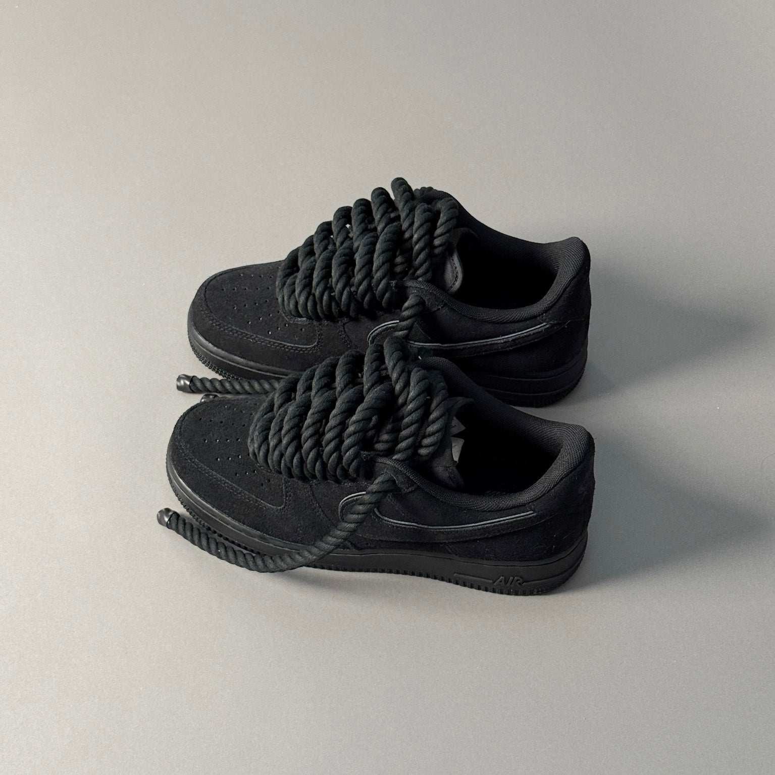 Nike Air Force 1 Suede Black "Rope Laces" V2 - EV8 Style