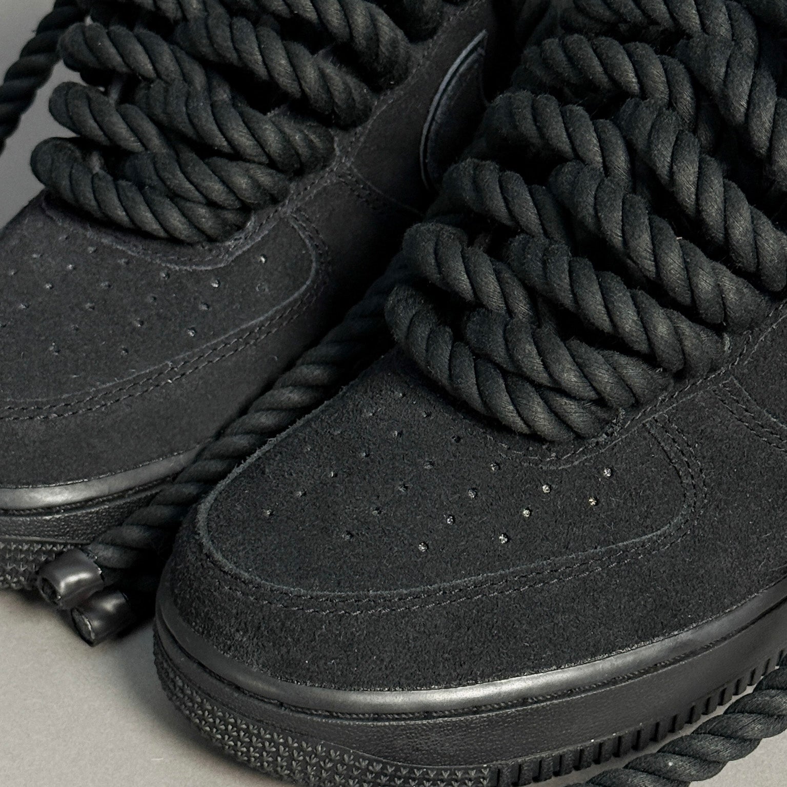 Nike Air Force 1 Suede Black "Rope Laces" V2 - EV8 Style