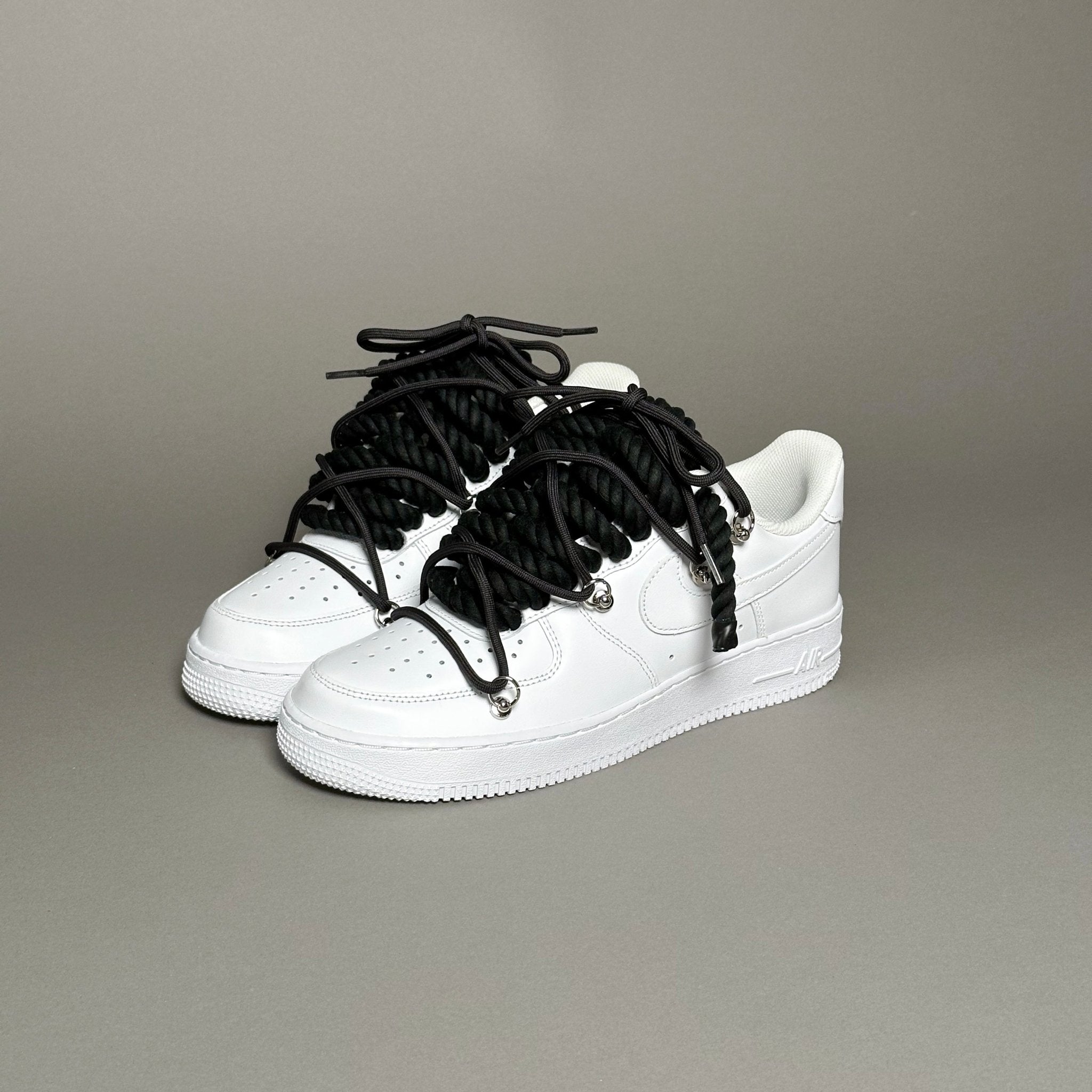 Nike Air Force 1 White “Rope Laces Black” Triple Black V1 - EV8 Style