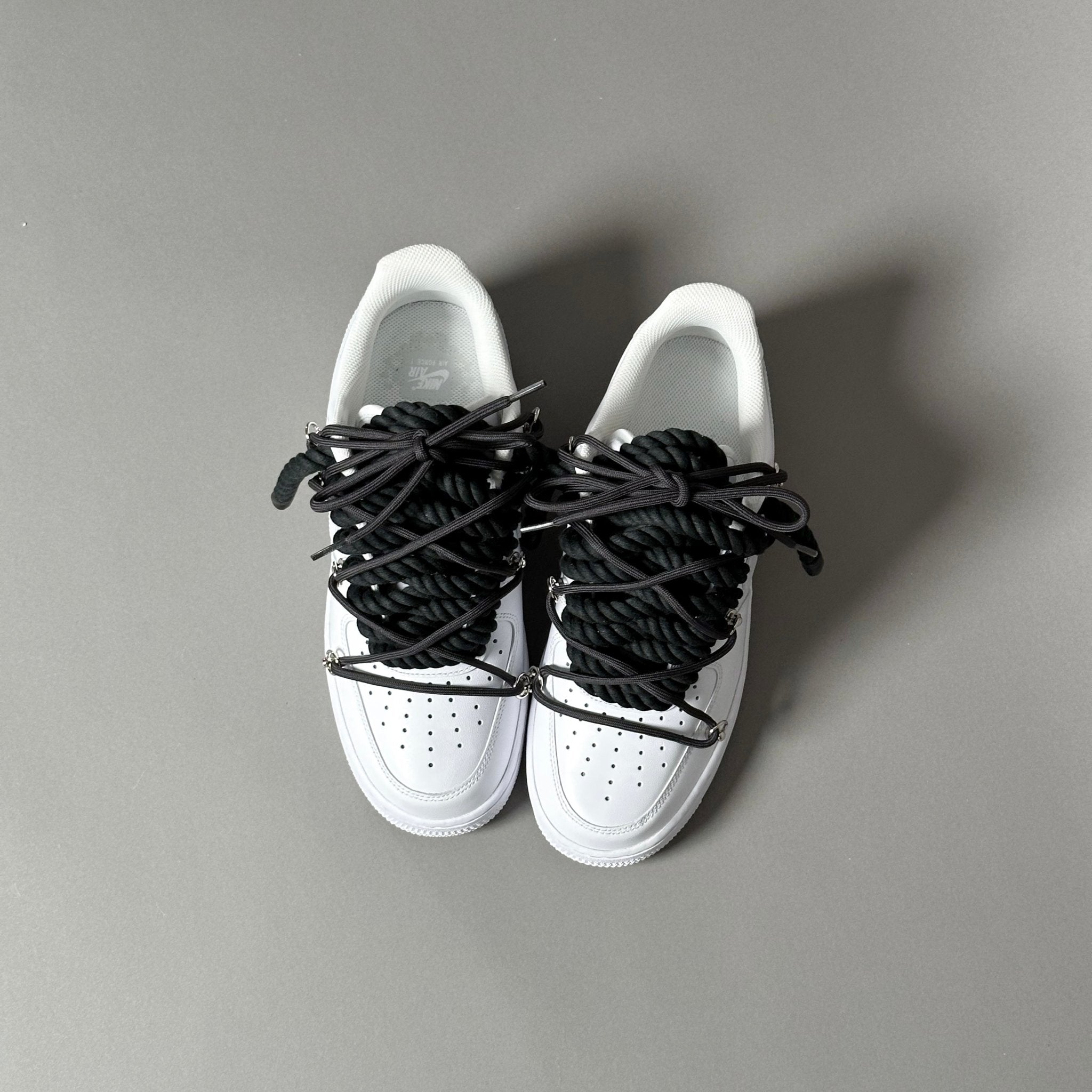 Nike Air Force 1 White “Rope Laces Black” Triple Black V1 - EV8 Style