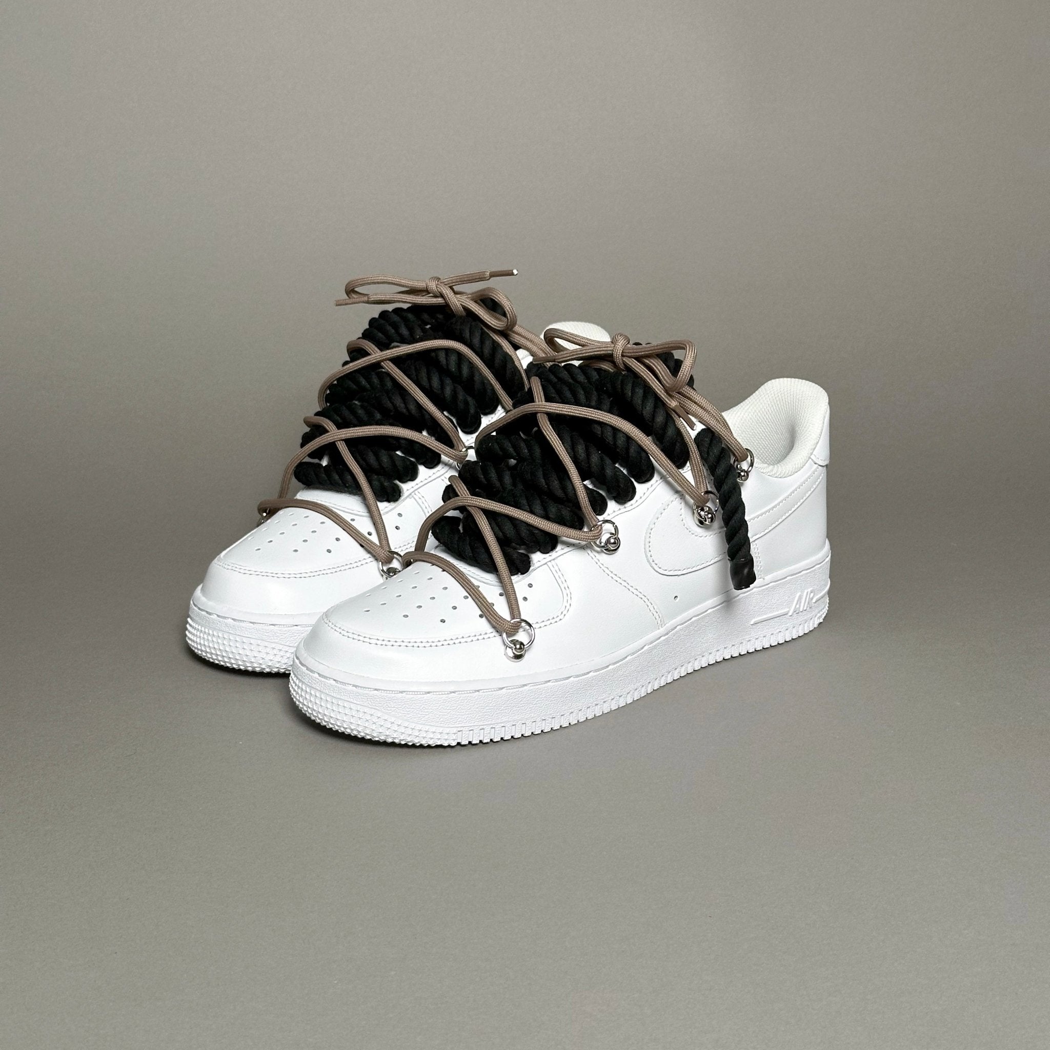 Nike Air Force 1 White “Rope Laces Black” Triple Brown V1 - EV8 Style