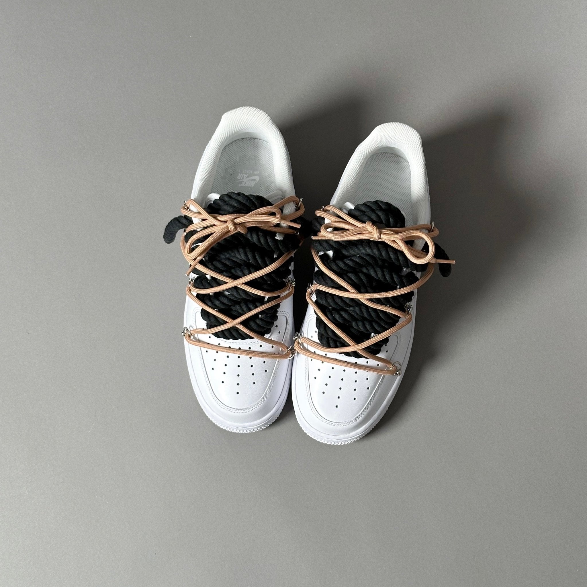 Nike Air Force 1 White “Rope Laces Black” Triple Camel V1 - EV8 Style