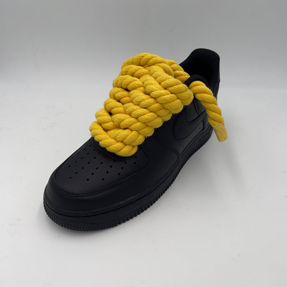 Nike Air Force 1 Black “Rope Laces” Yellow - EV8 Style