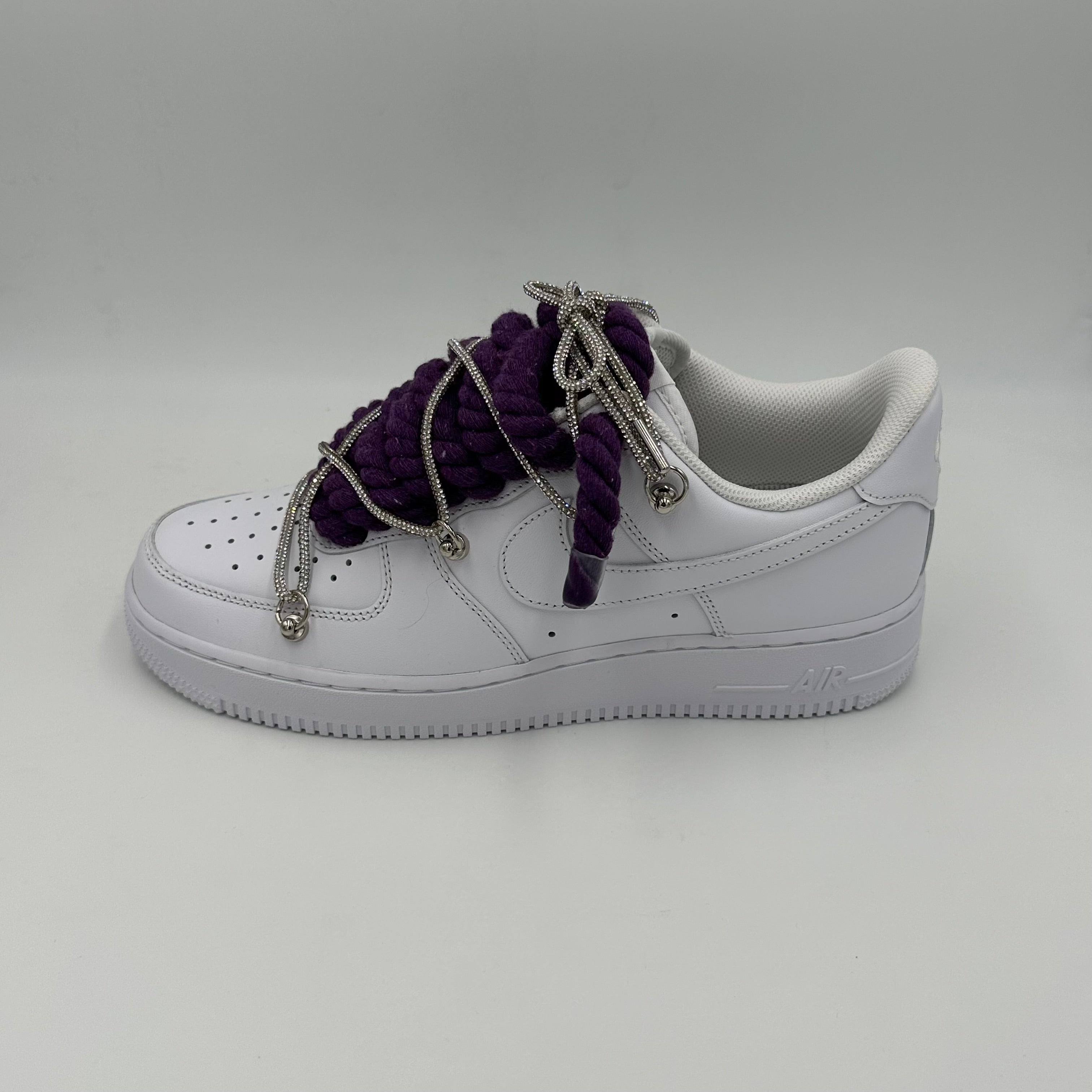 Nike Air Force 1 Rope Laces Violet Triple Swarovski Argent EV8 Style