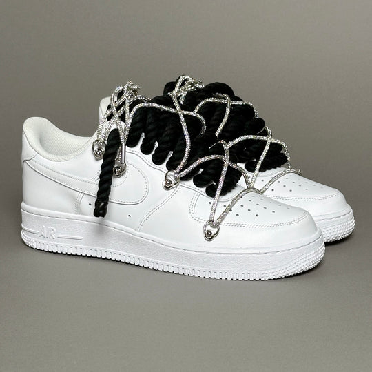 Nike Air Force 1 "Rope Laces Noir" Triple Swarovski Argent