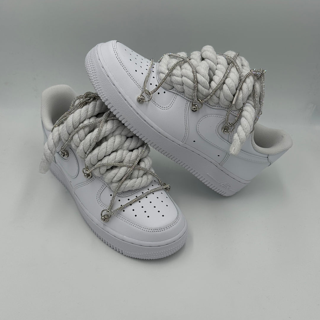 Nike Air Force 1 “Rope Laces White” Triple Swarovski Silver – EV8