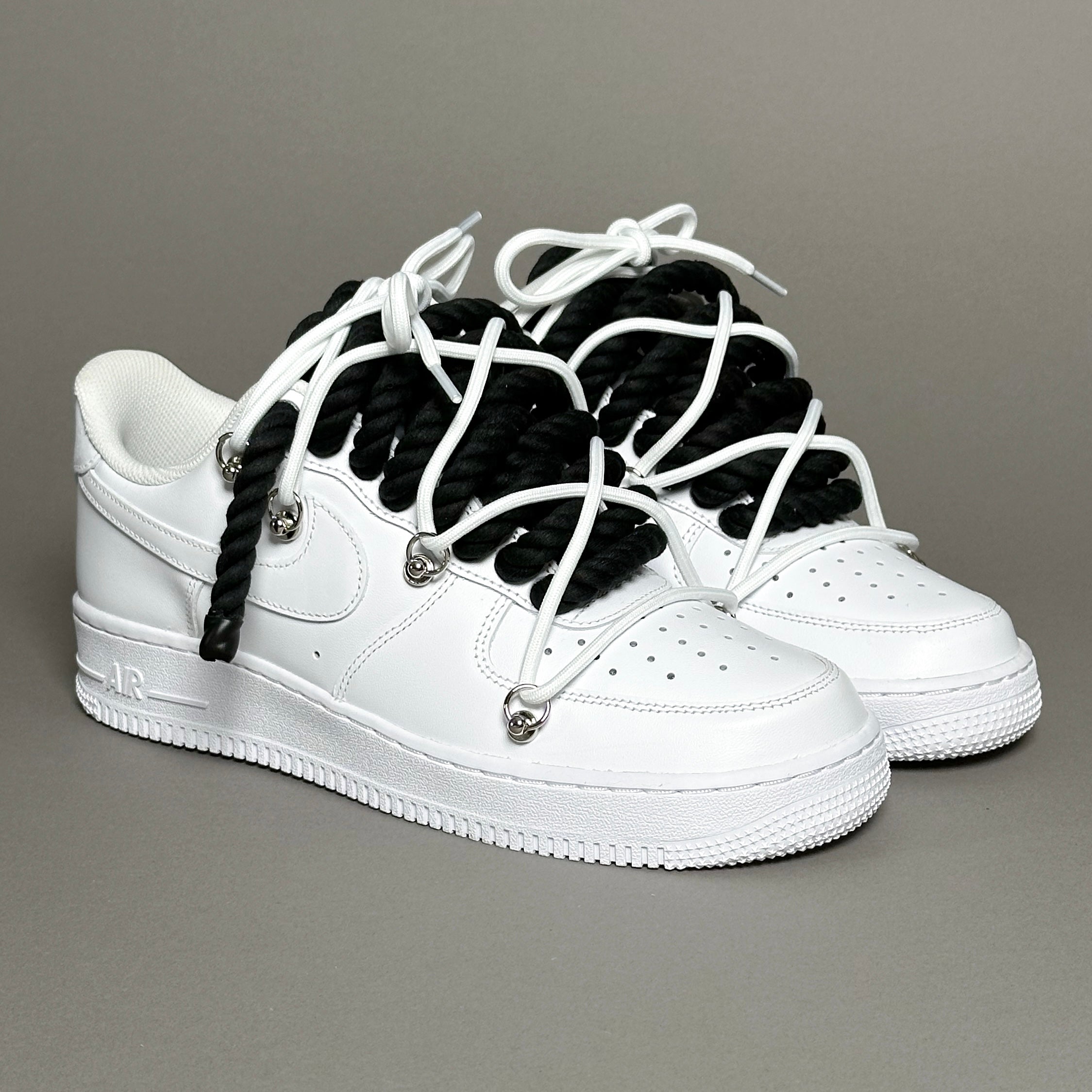 Nike Air Force 1 Rope Laces Noir Triple Blanc EV8 Style