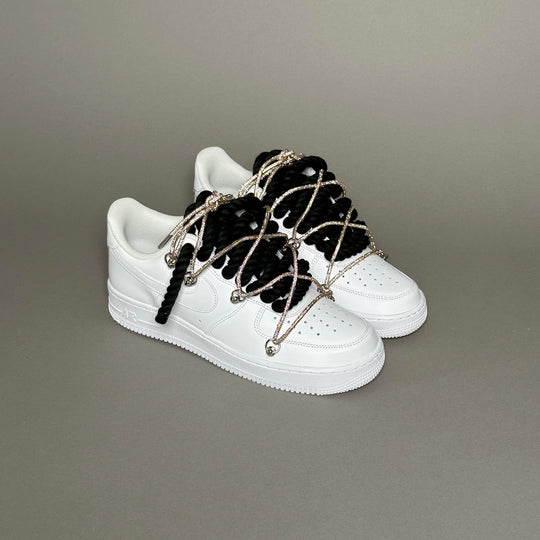 Nike Air Force 1 “Rope Laces Black” Triple Swarovski Gold - EV8 Style