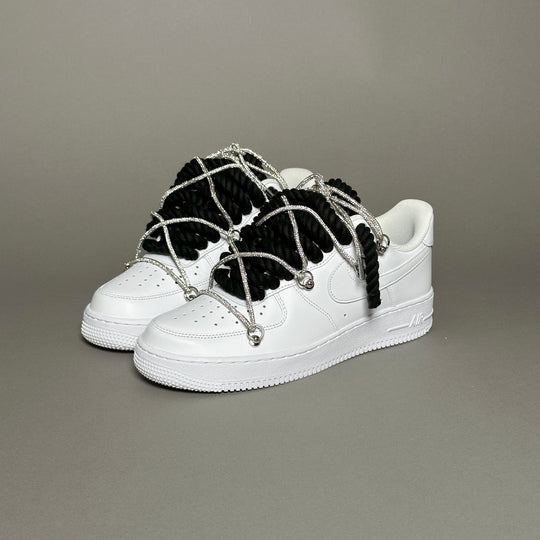 Nike Air Force 1 "Rope Laces Black" Triple Swarovski Silver