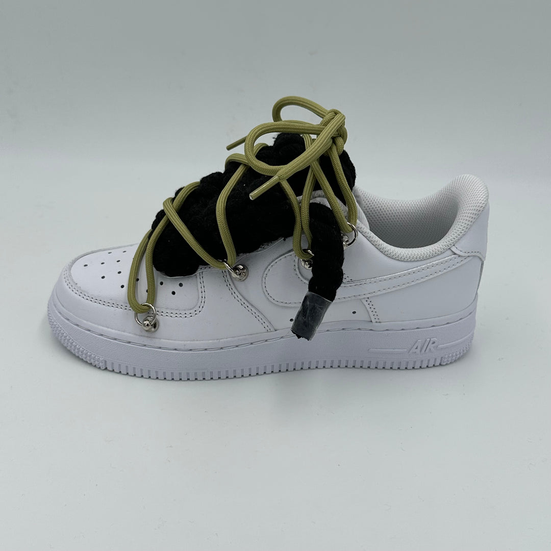 Nike Air Force 1 “Rope Laces” Triple Black & Olive - EV8 Style