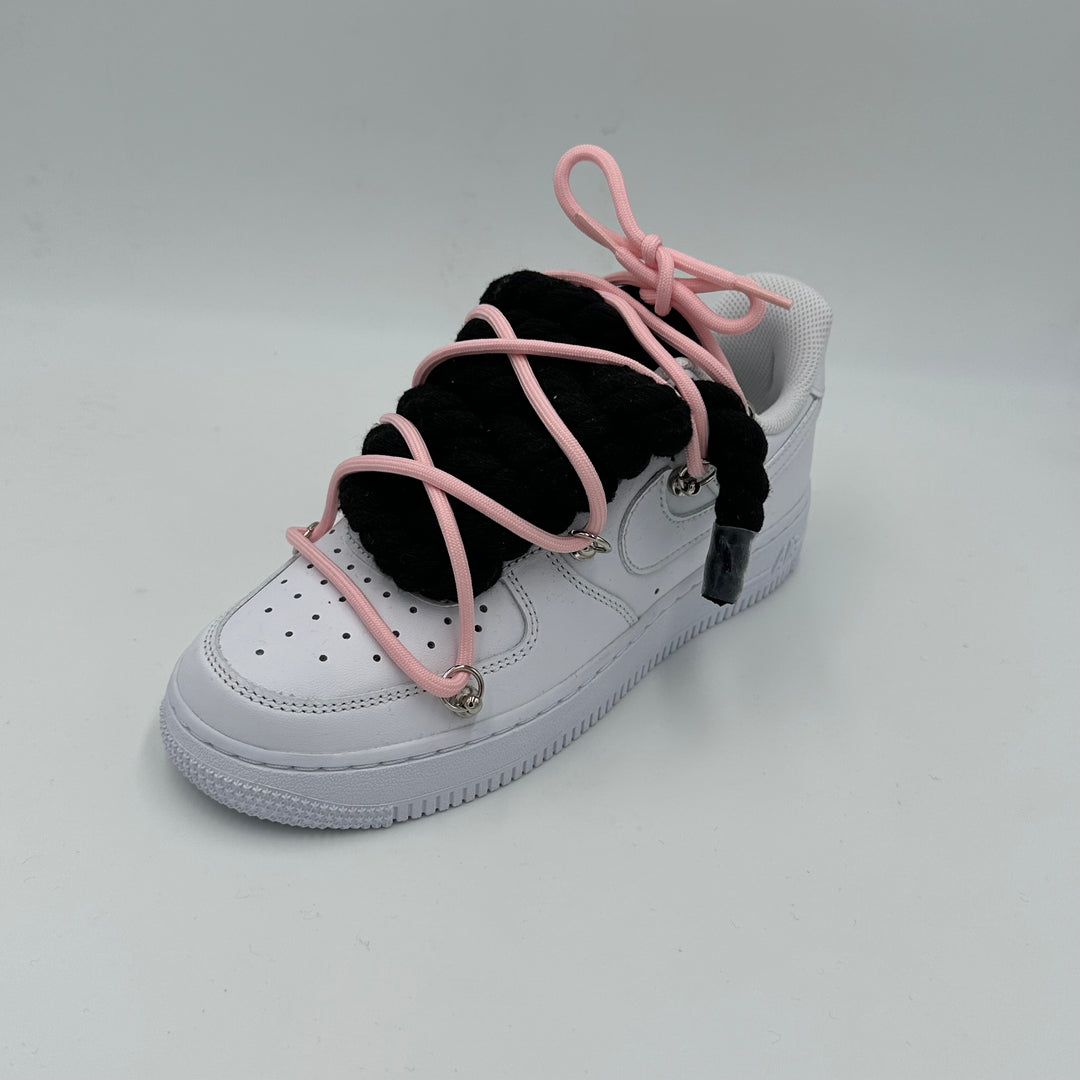 Nike Air Force 1 “Rope Laces” Triple Black & Pink - EV8 Style