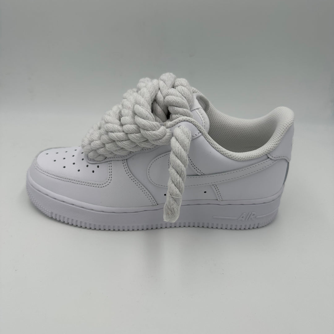 Custom AF1 White Leather Gray Chunky Rope Laces Black Air 