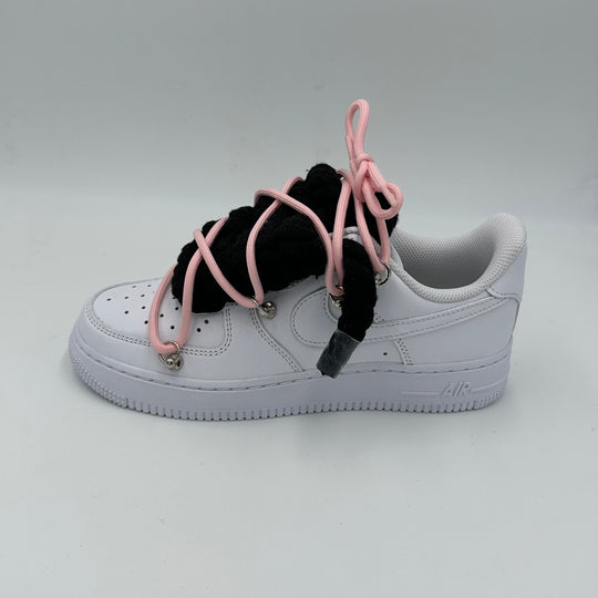 Nike Air Force 1 “Rope Laces” Triple Black & Pink - EV8 Style