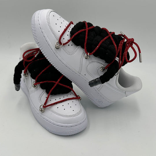 Nike Air Force 1 “Rope Laces” Triple Black & Red Swarovski - EV8 Style