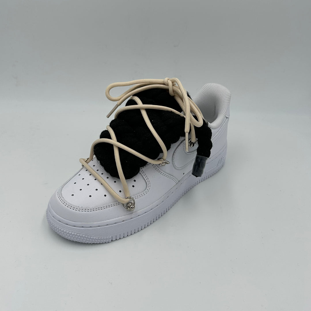 Nike Air Force 1 “Rope Laces” Triple Black & Cream - EV8 Style