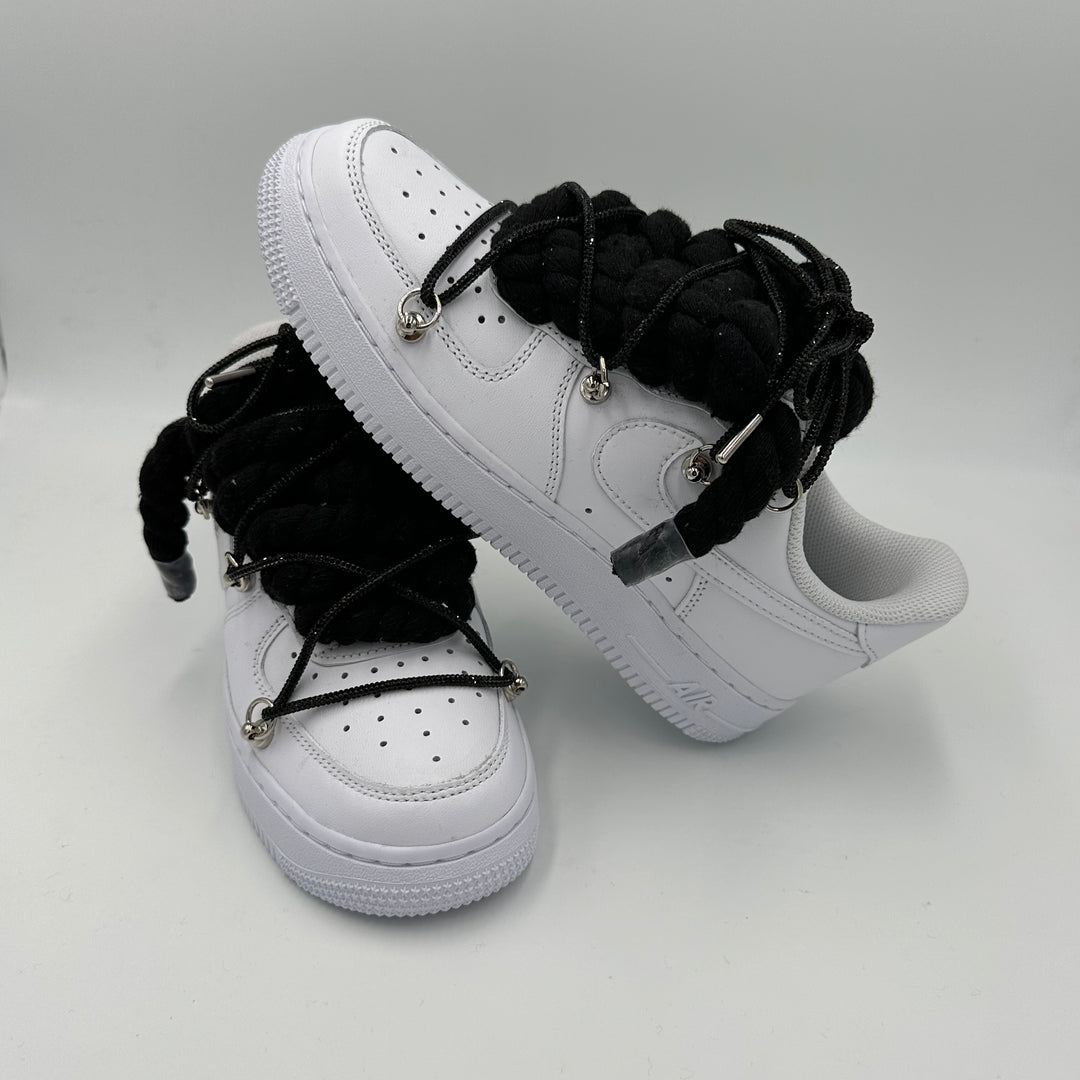 Nike Air Force 1 “Rope Laces” Triple Black & Black Swarovski - EV8 Style