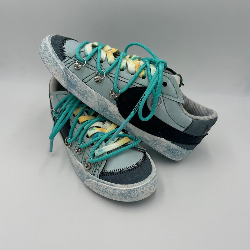 Nike Blazer Low '77 Jumbo Dark Green Sunset Rainbow  “Over Laces Azul" - EV8 Style